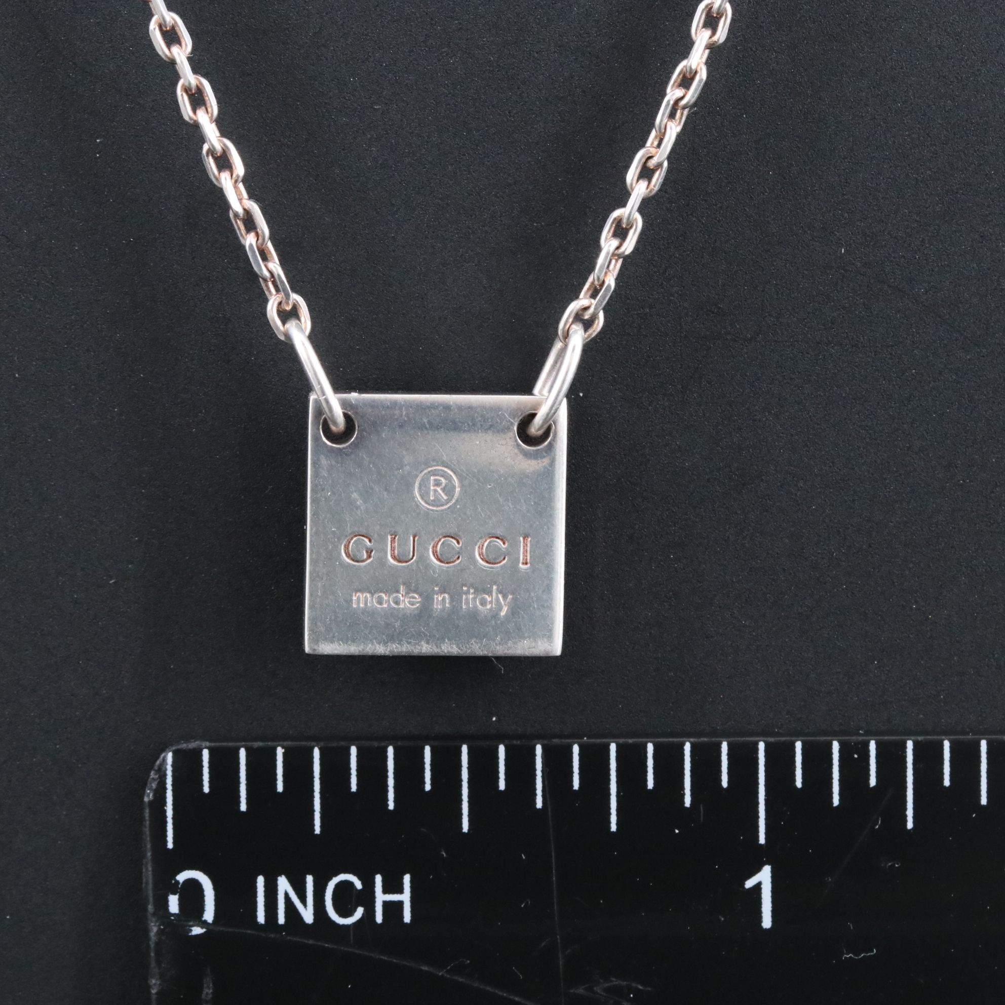 Gucci Logo Sterling Square Plate Necklace