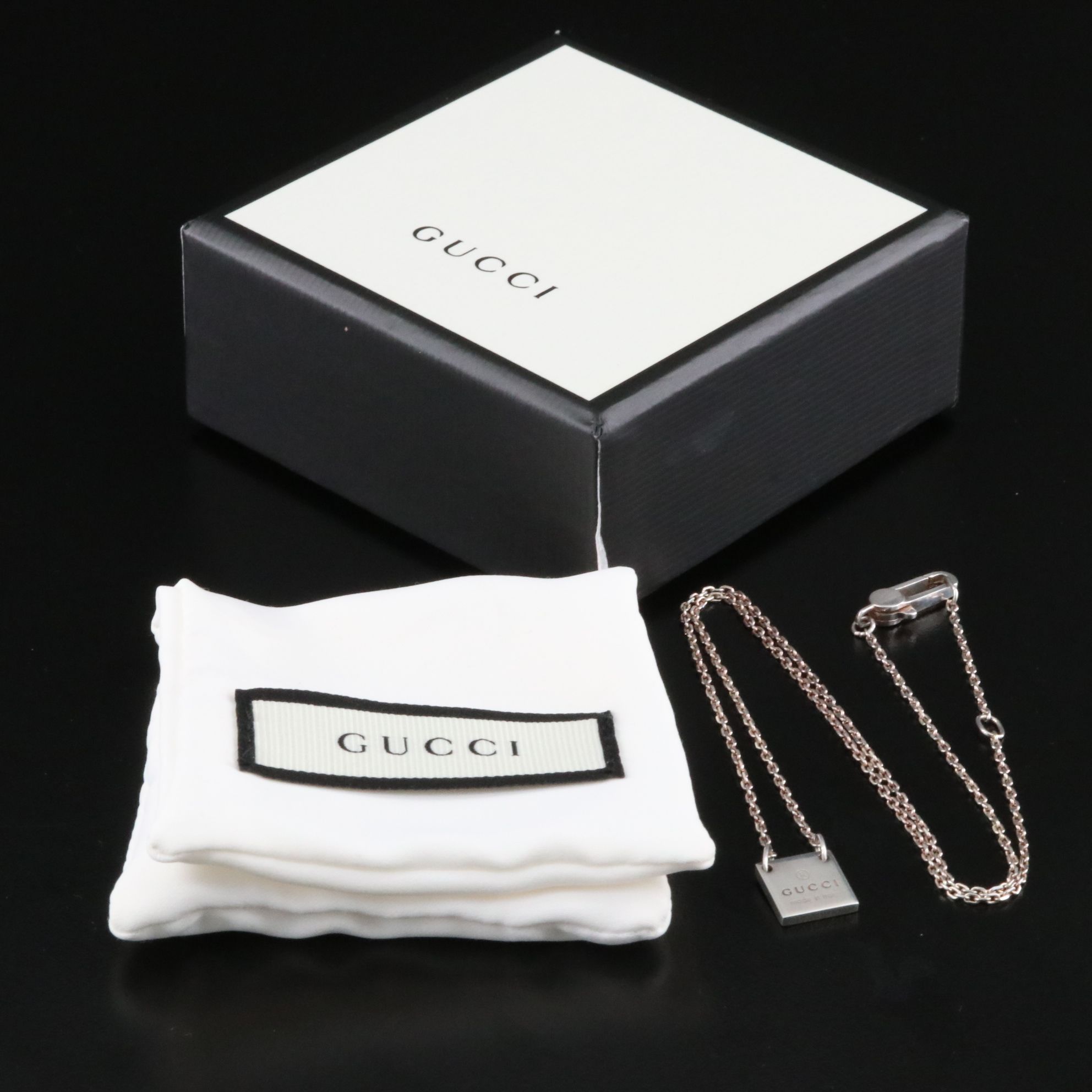 Gucci Logo Sterling Square Plate Necklace