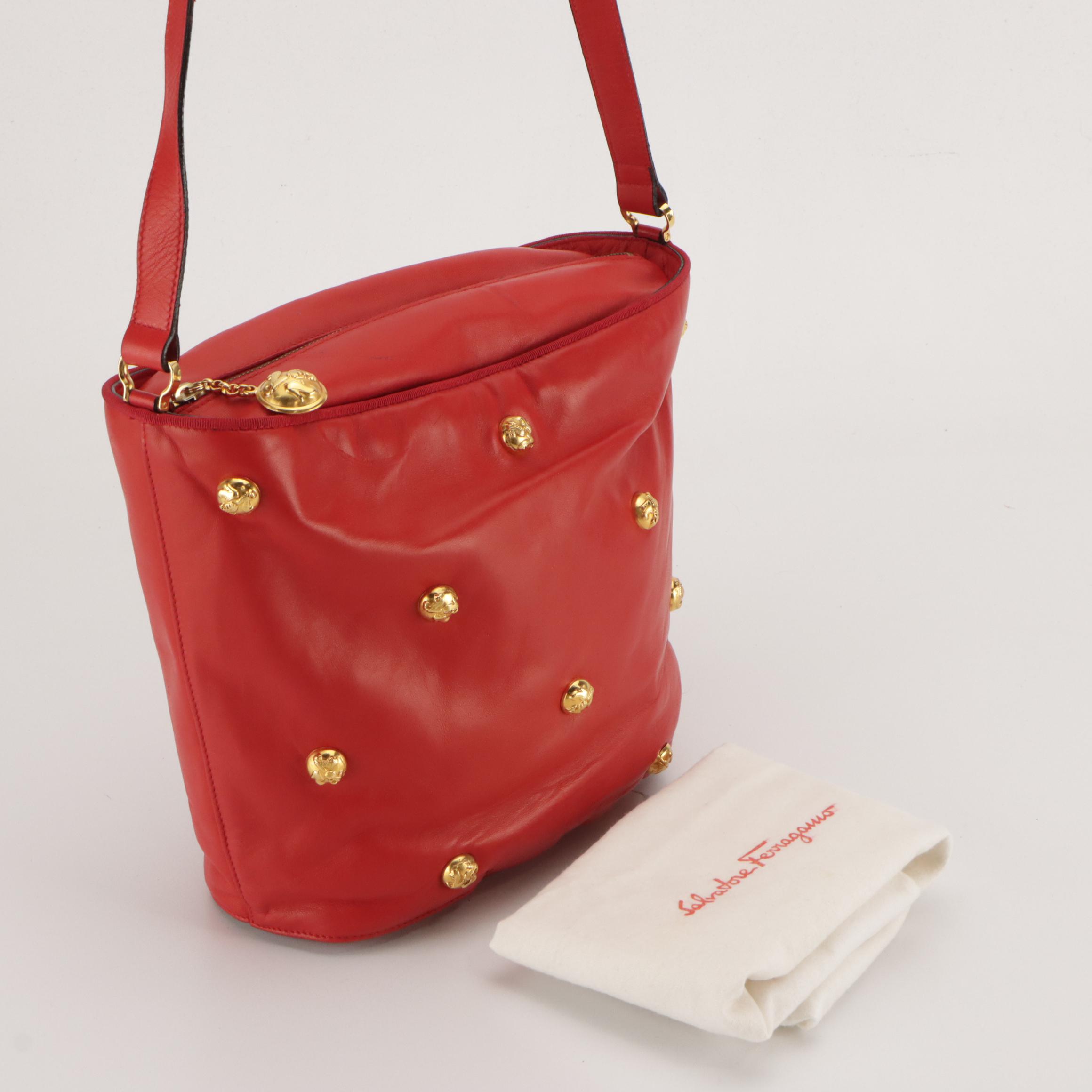 Salvatore Ferragamo Crossbody Bag in Shoe Studded Red Calfskin Leather