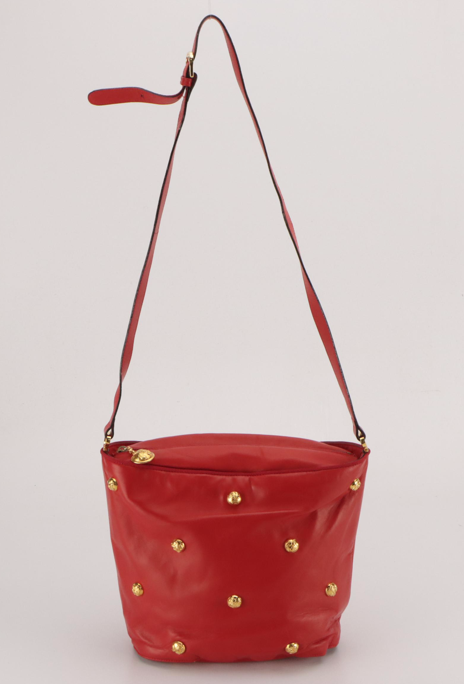 Salvatore Ferragamo Crossbody Bag in Shoe Studded Red Calfskin Leather
