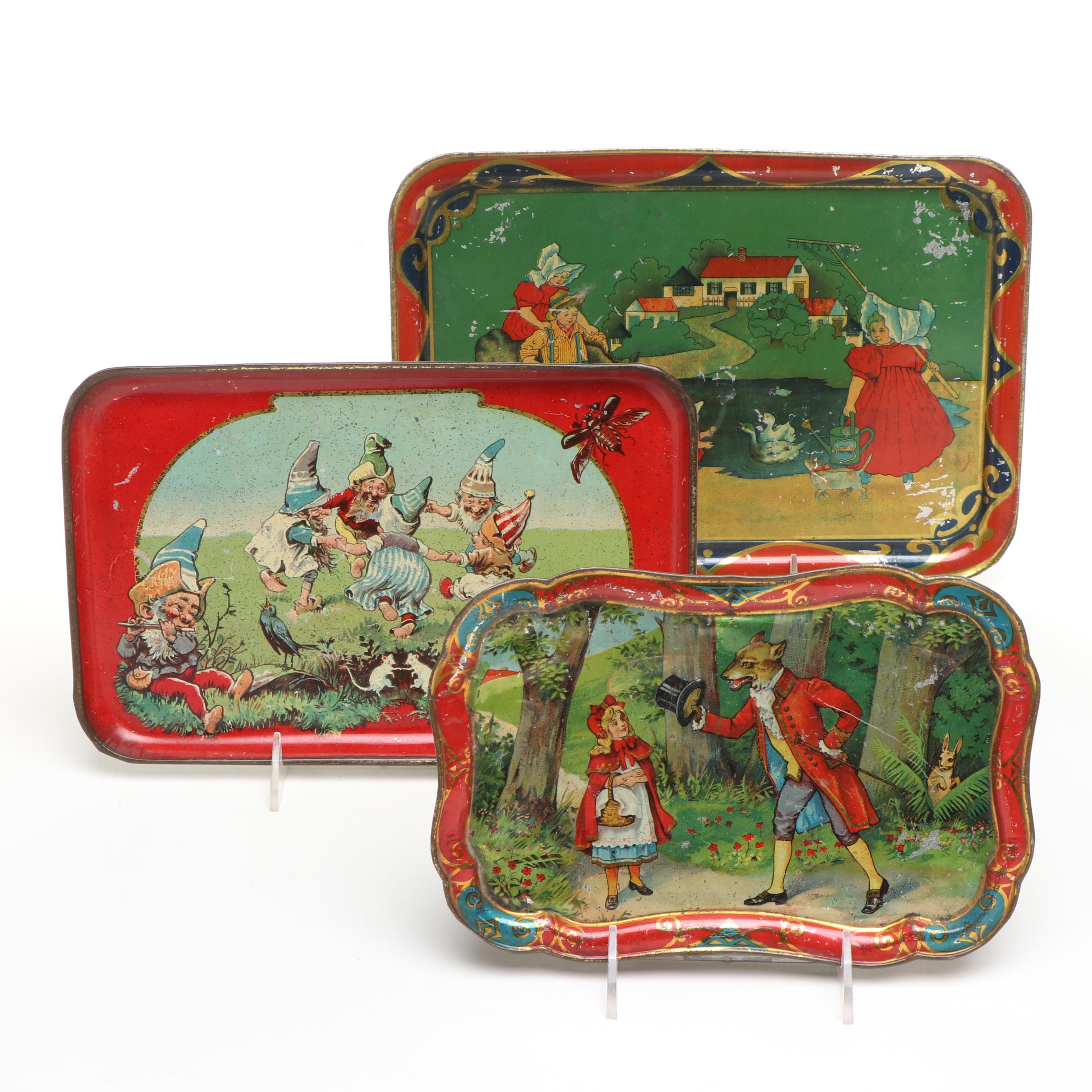 Vintage Amsco Sunbonnet Girls and Other Tin Litho Children's Trays