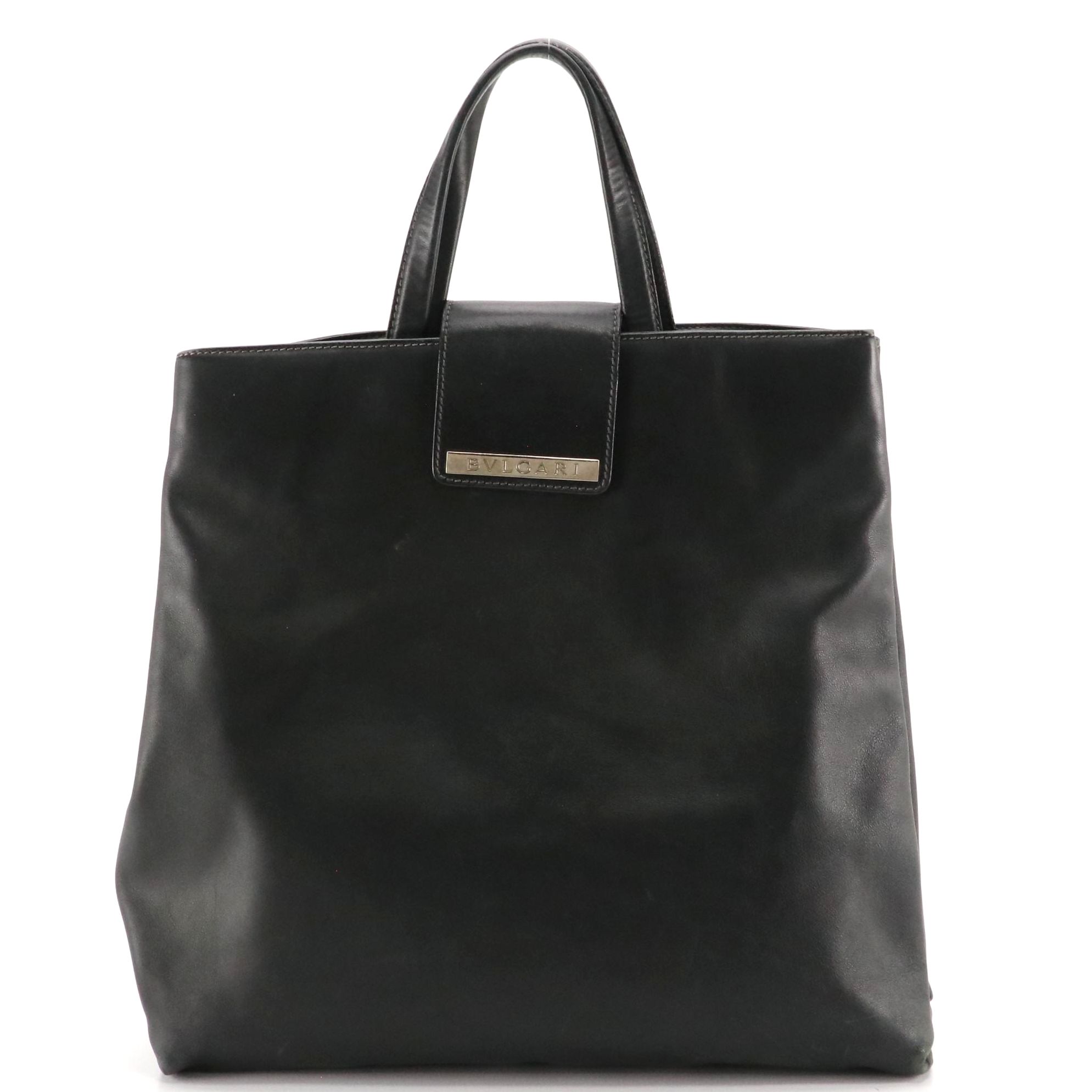 BVLGARI Tall Tote in Black Leather