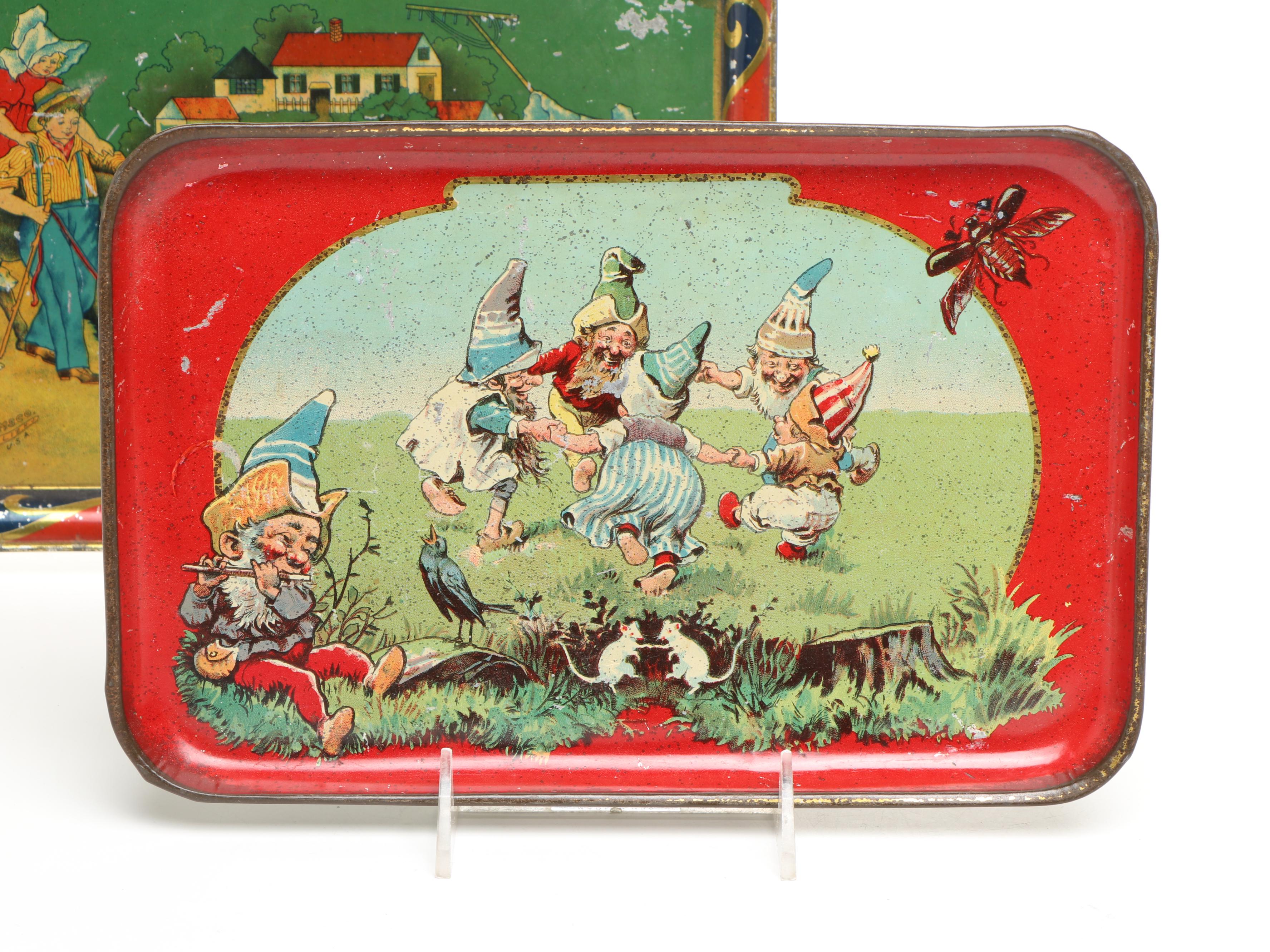 Vintage Amsco Sunbonnet Girls and Other Tin Litho Children's Trays