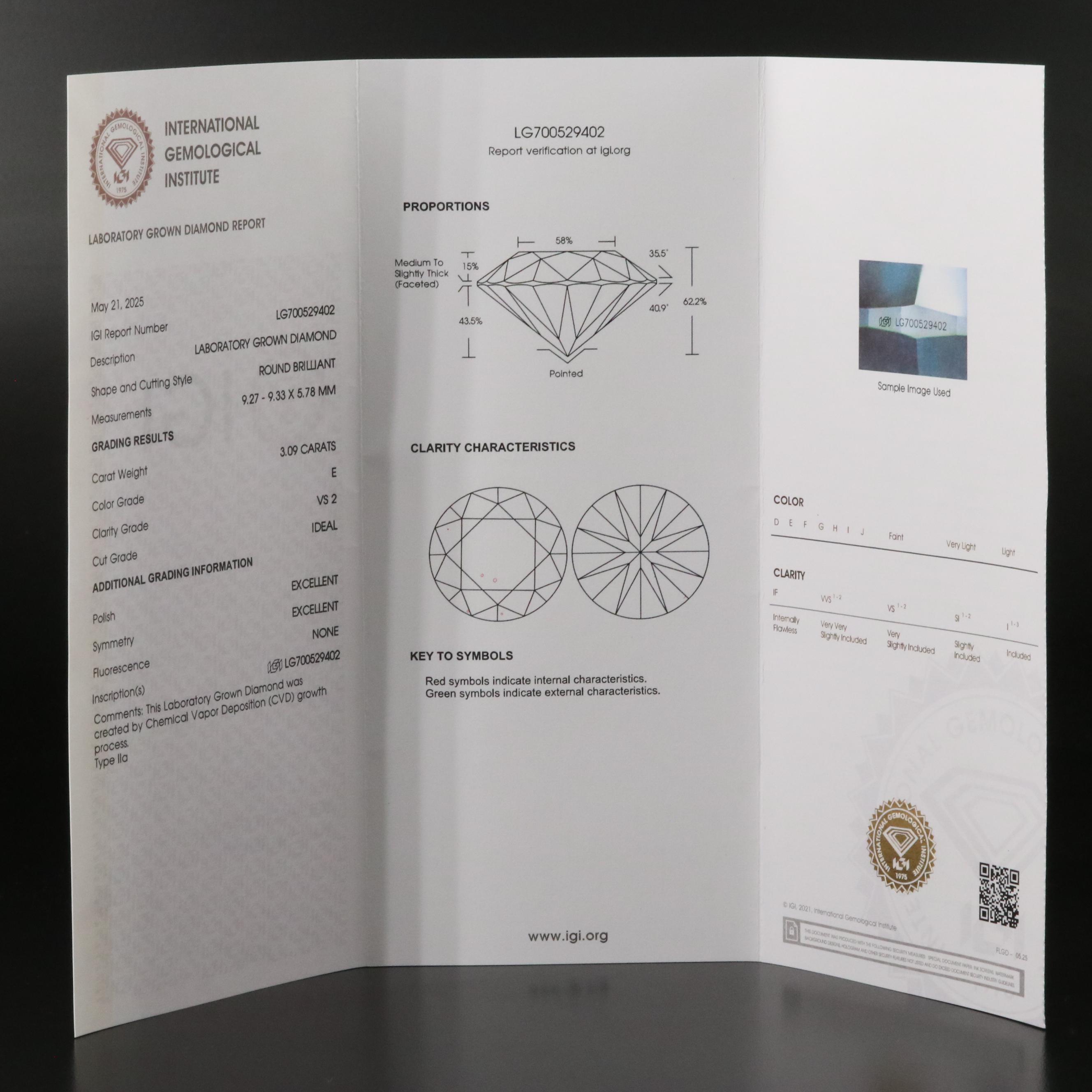 14K 3.09 CT Lab Grown Diamond Pendant with IGI Report