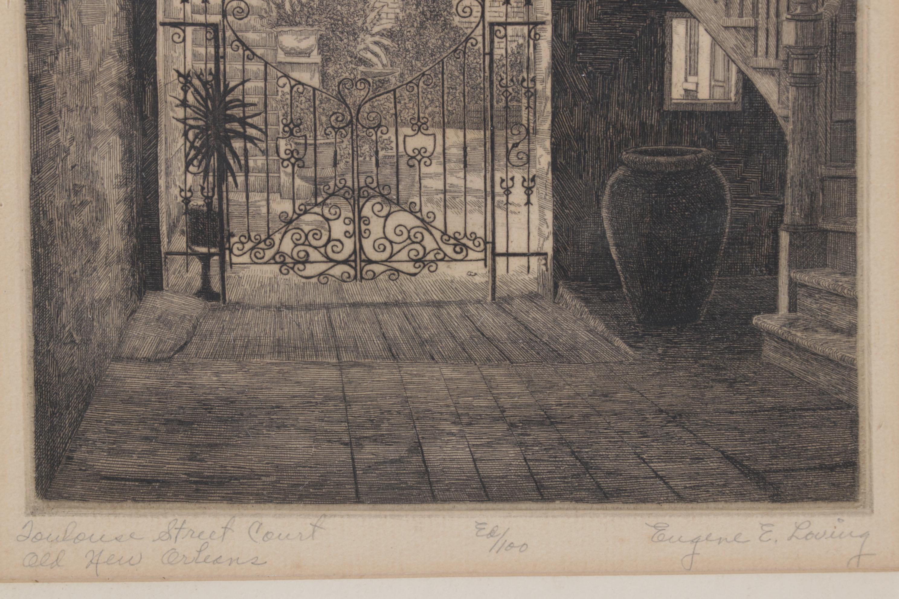Eugene E. Loving “Toulouse Street Court, Old New Orleans” Etching