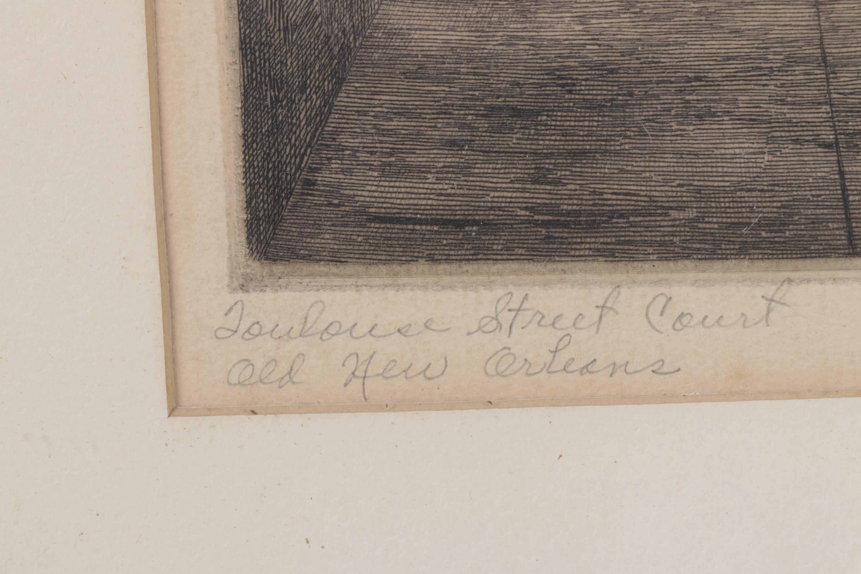 Eugene E. Loving “Toulouse Street Court, Old New Orleans” Etching