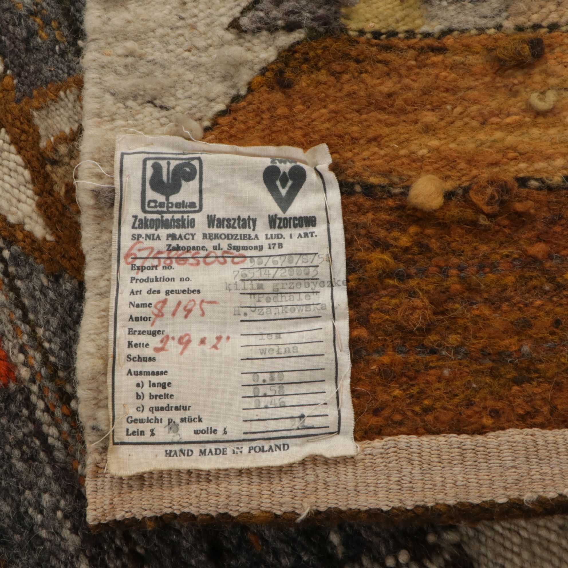 Hanna Cjazkowska for Cepelia "Podhale" Tapestry & Ecuadorian Flat Weave Textile