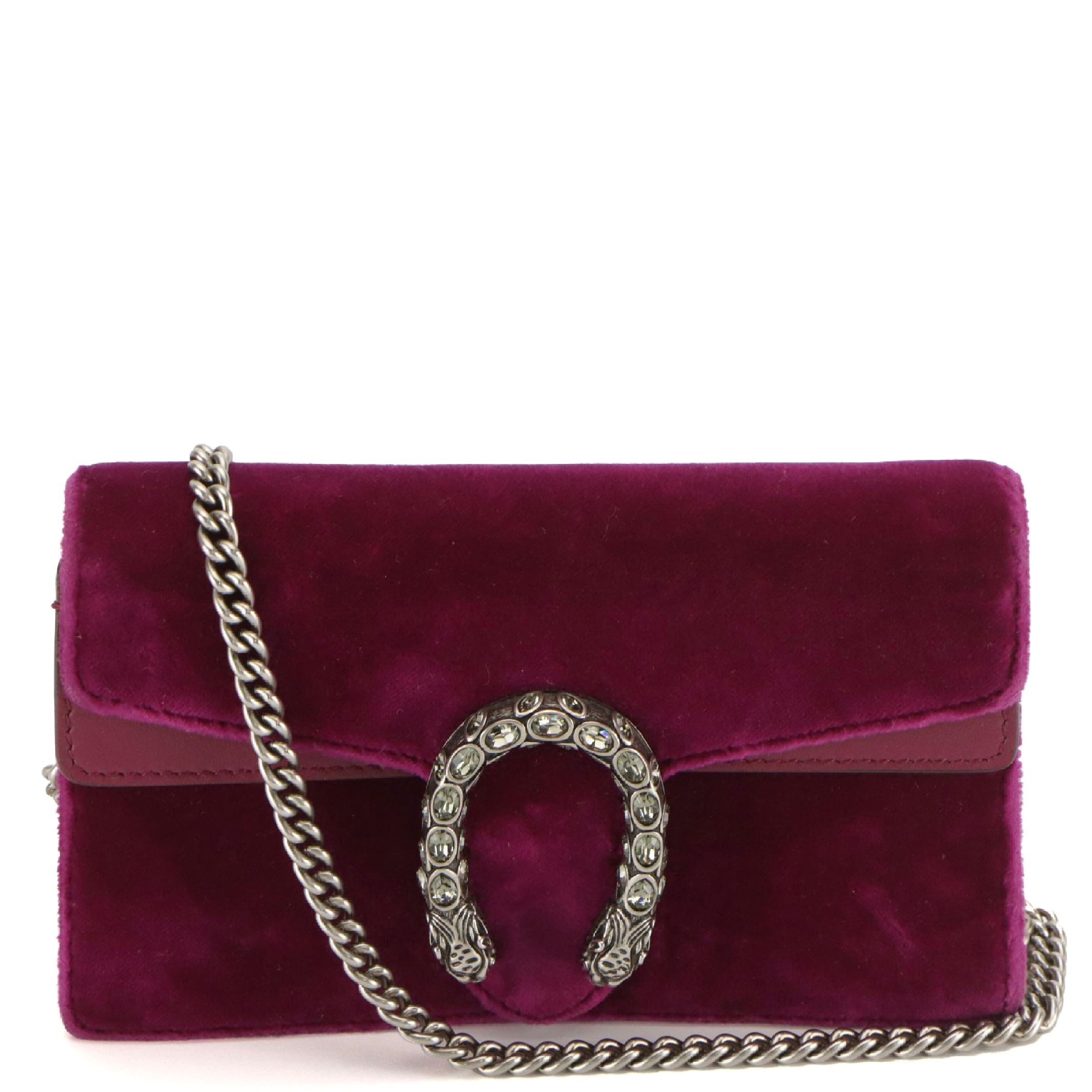Gucci Dionysus Super Mini Crossbody in Magenta Velvet and Leather Trim