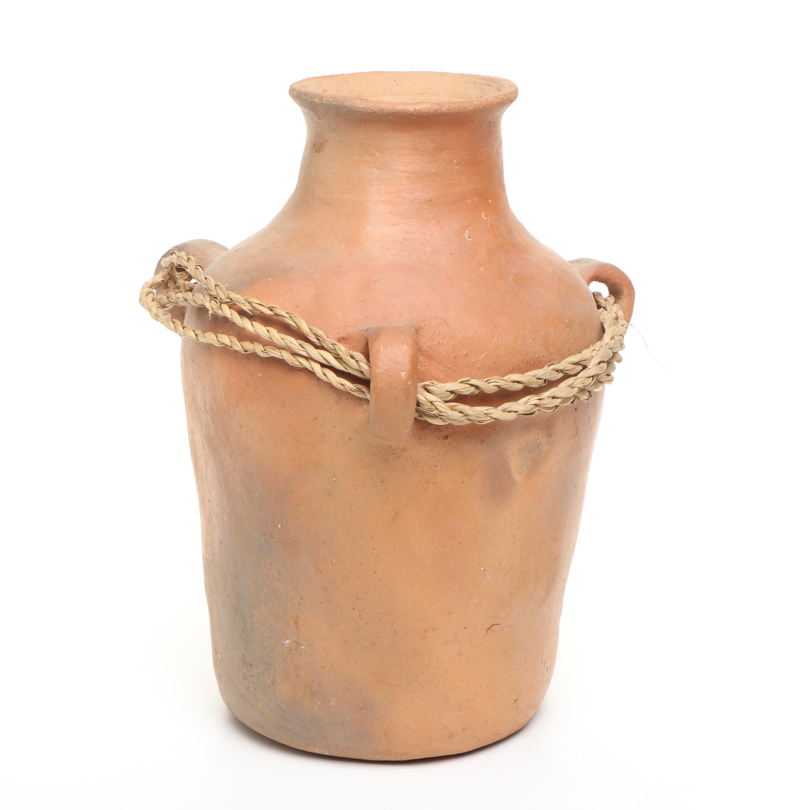 Hand-Crafted Italian Terracotta Vessel with Rope, and Arroyo Style Vessel
