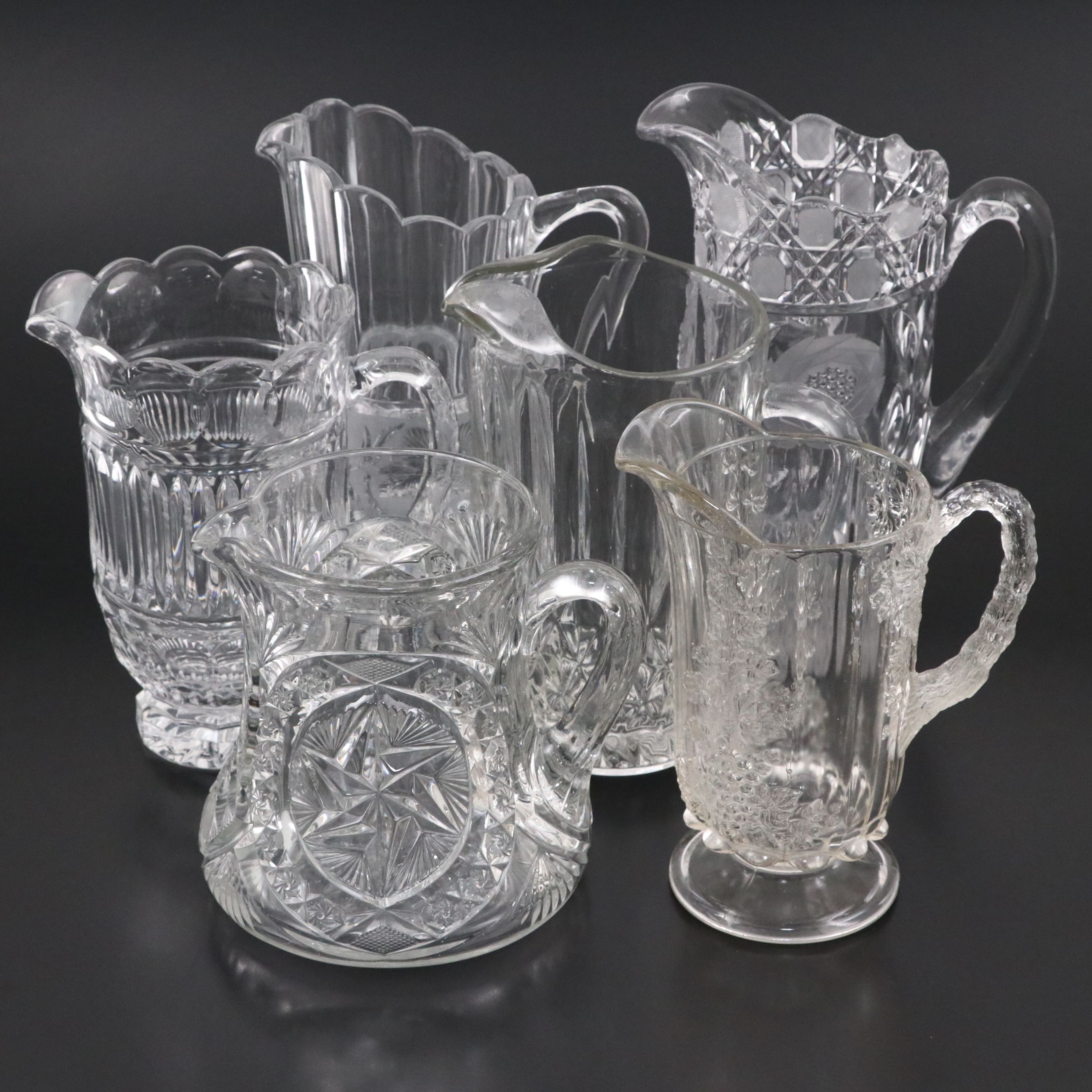 Cambridge "Wild Rose" with American Brilliant Style and Other Glass Pitchers