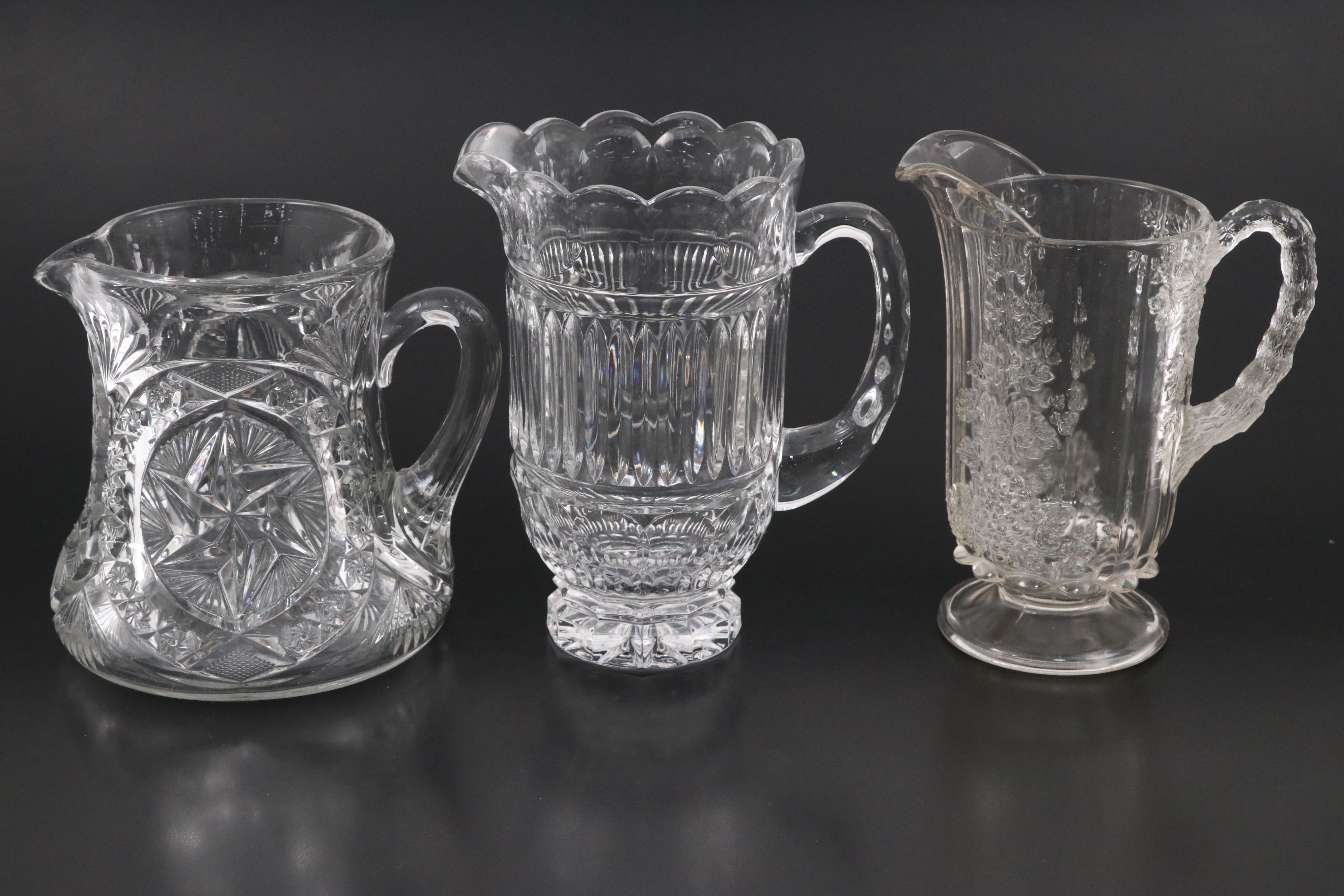 Cambridge "Wild Rose" with American Brilliant Style and Other Glass Pitchers