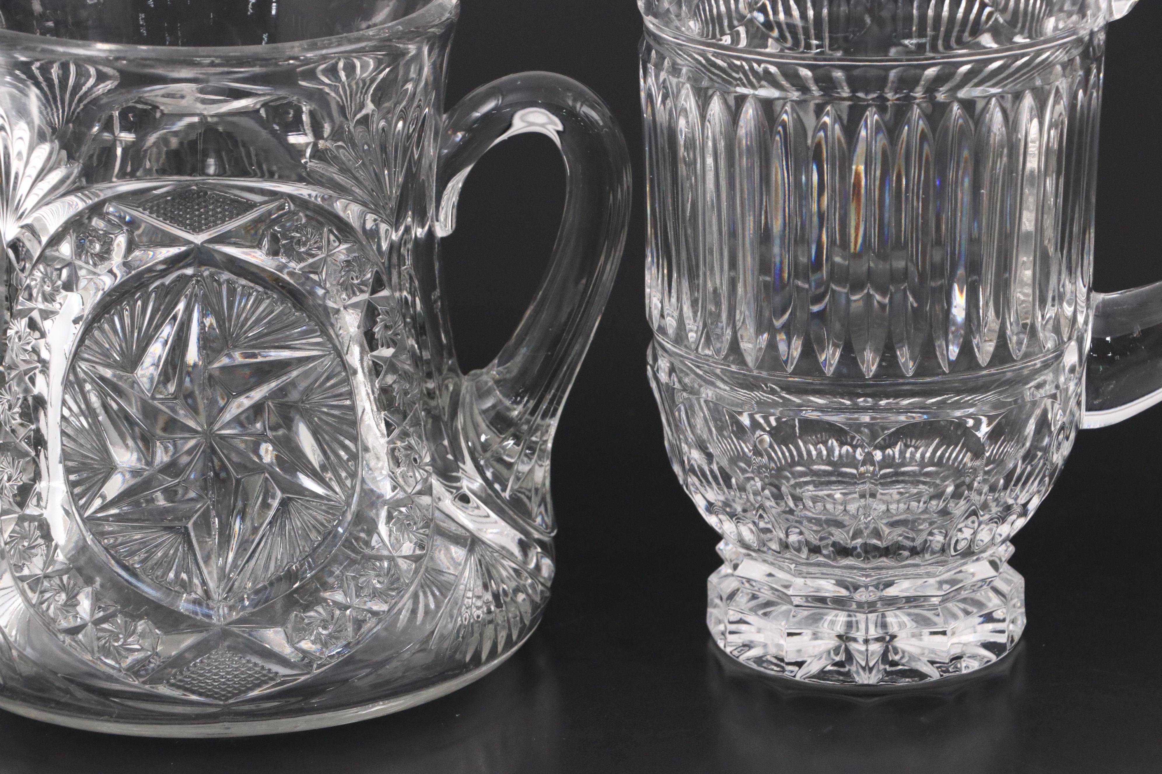 Cambridge "Wild Rose" with American Brilliant Style and Other Glass Pitchers