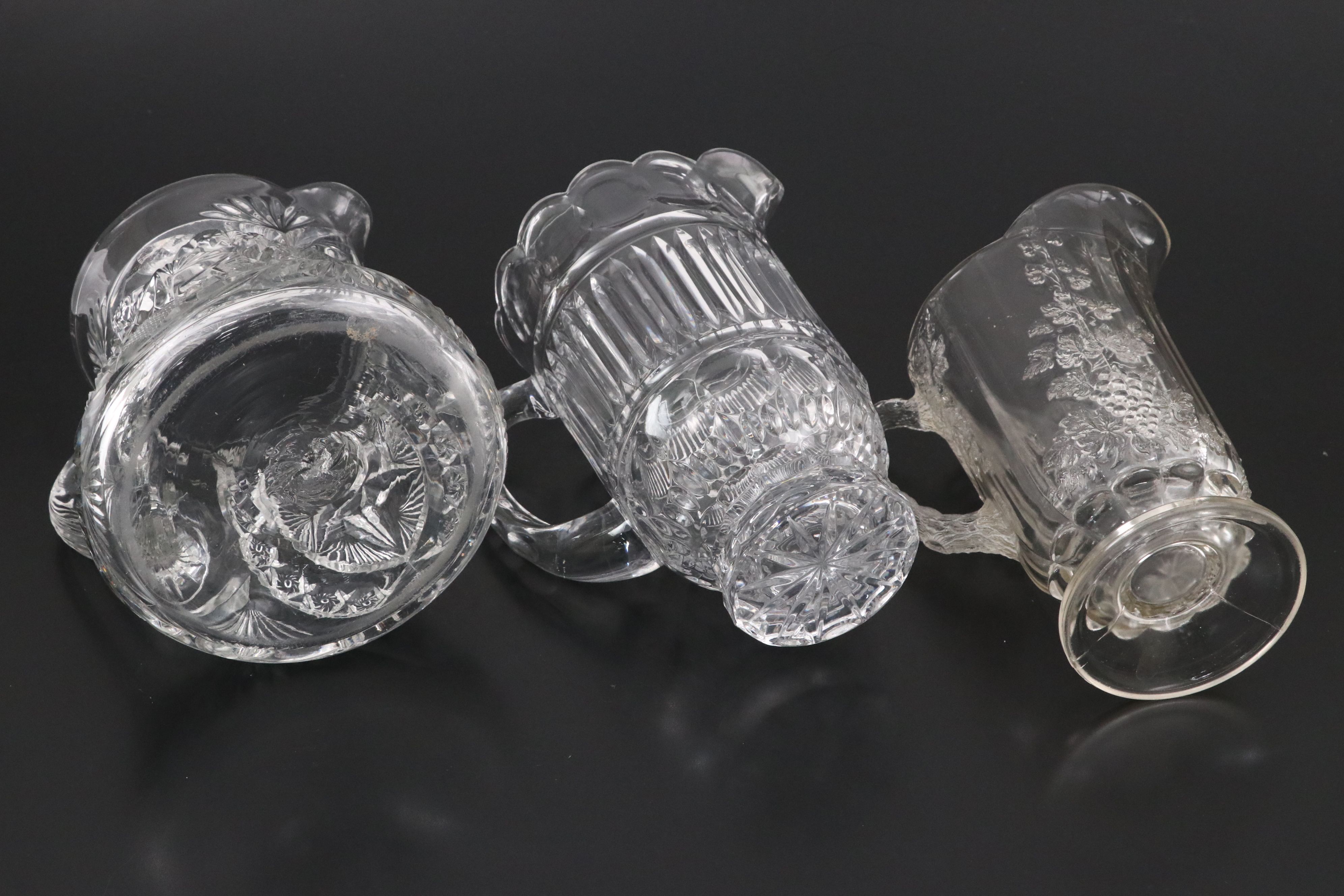 Cambridge "Wild Rose" with American Brilliant Style and Other Glass Pitchers