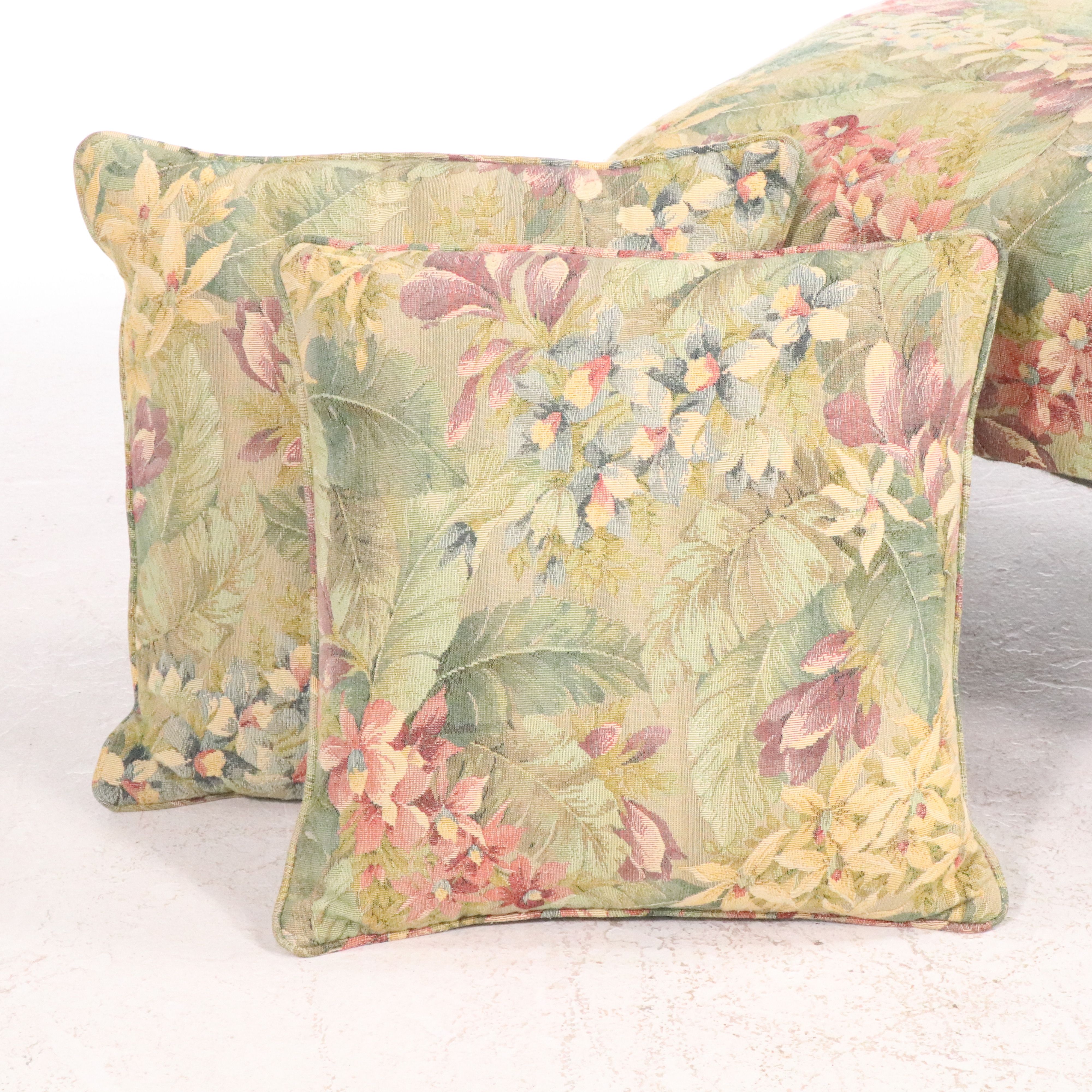 Floral Upholstered Footstool with Accent Pillows