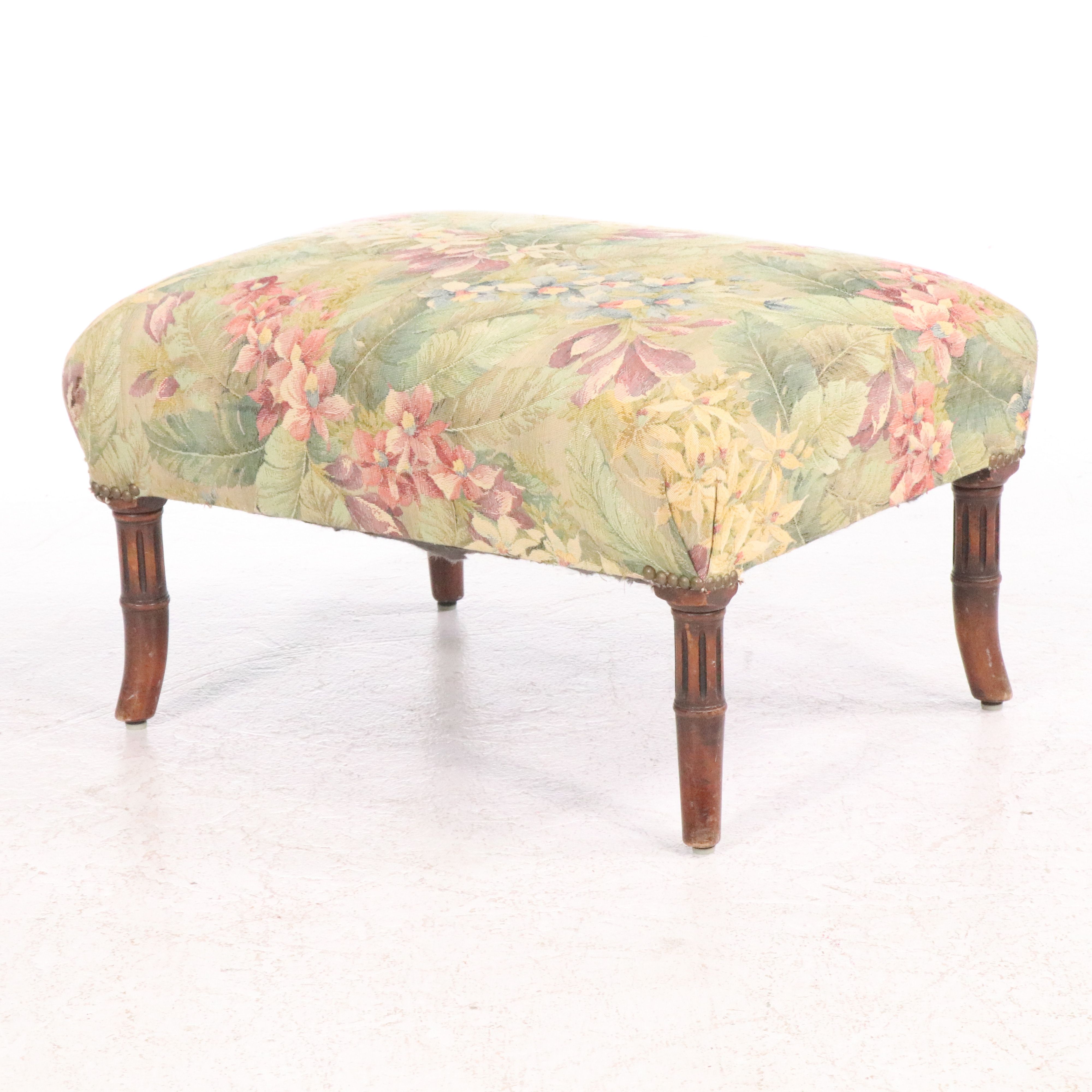 Floral Upholstered Footstool with Accent Pillows