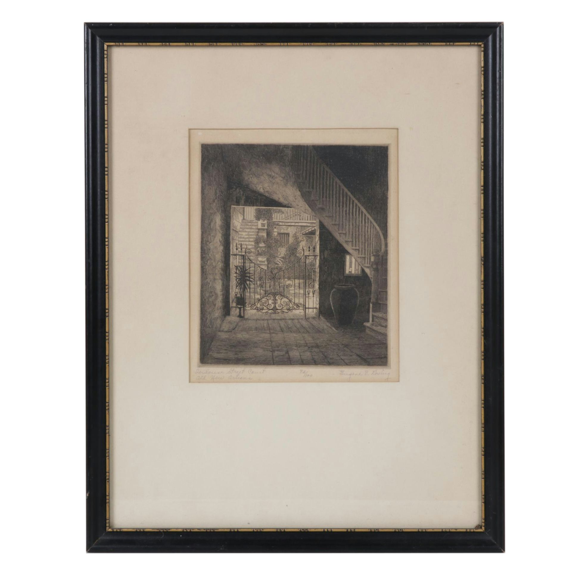 Eugene E. Loving “Toulouse Street Court, Old New Orleans” Etching