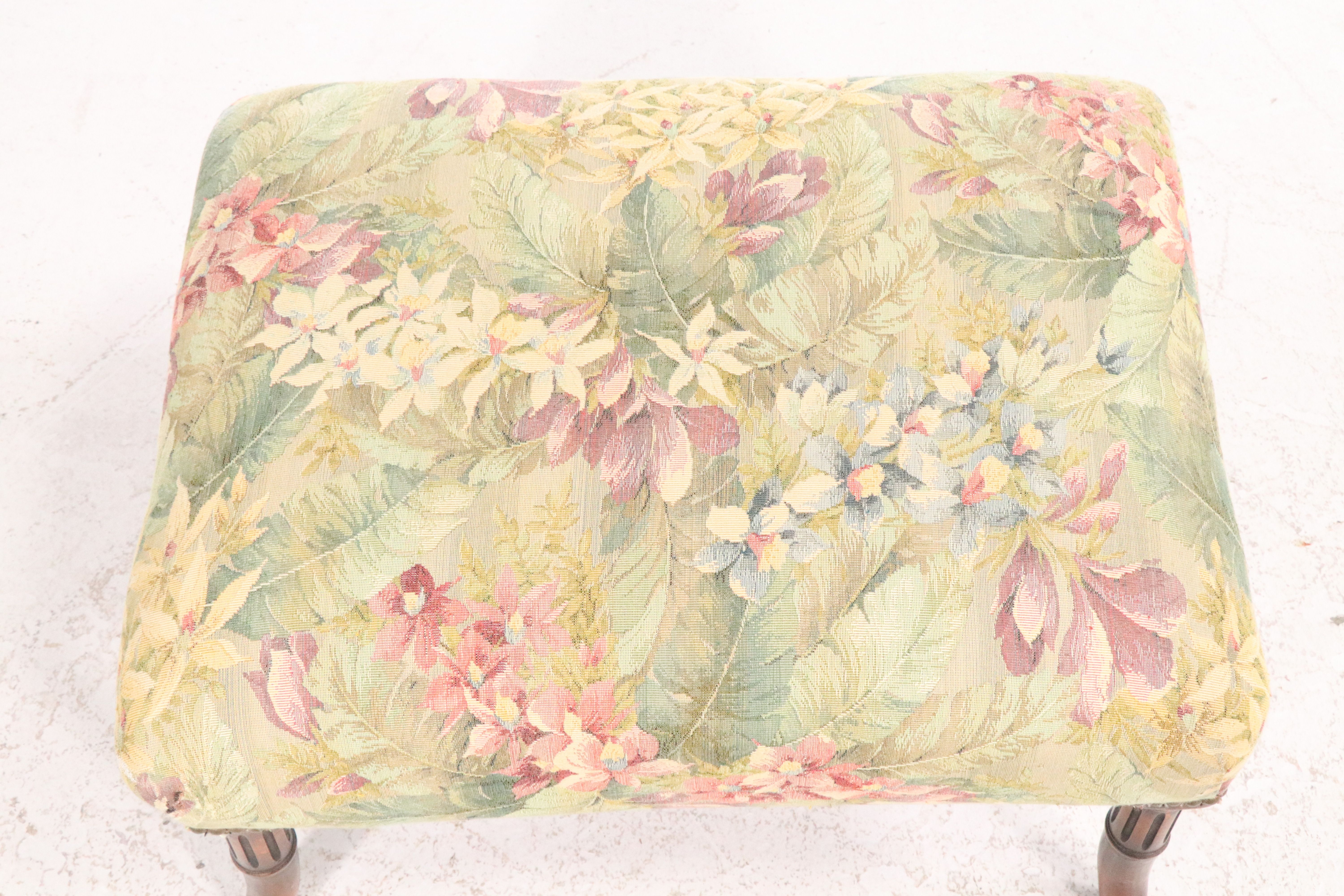 Floral Upholstered Footstool with Accent Pillows