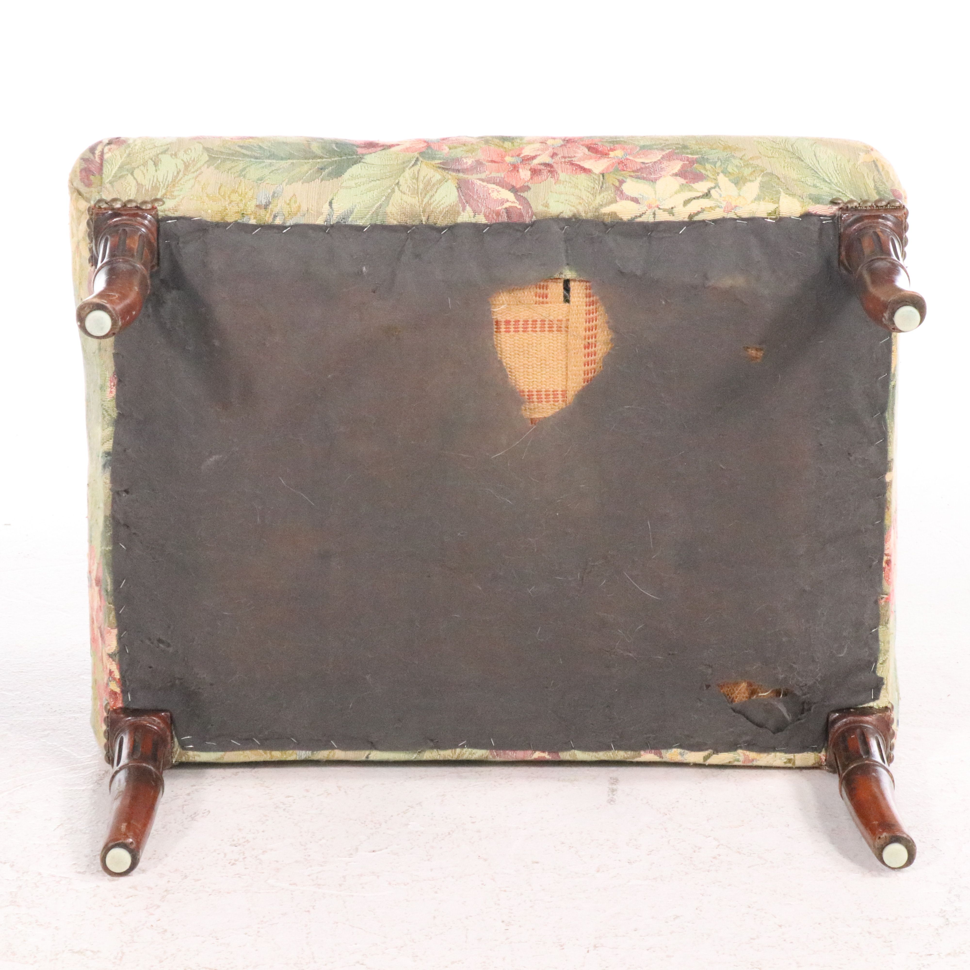 Floral Upholstered Footstool with Accent Pillows