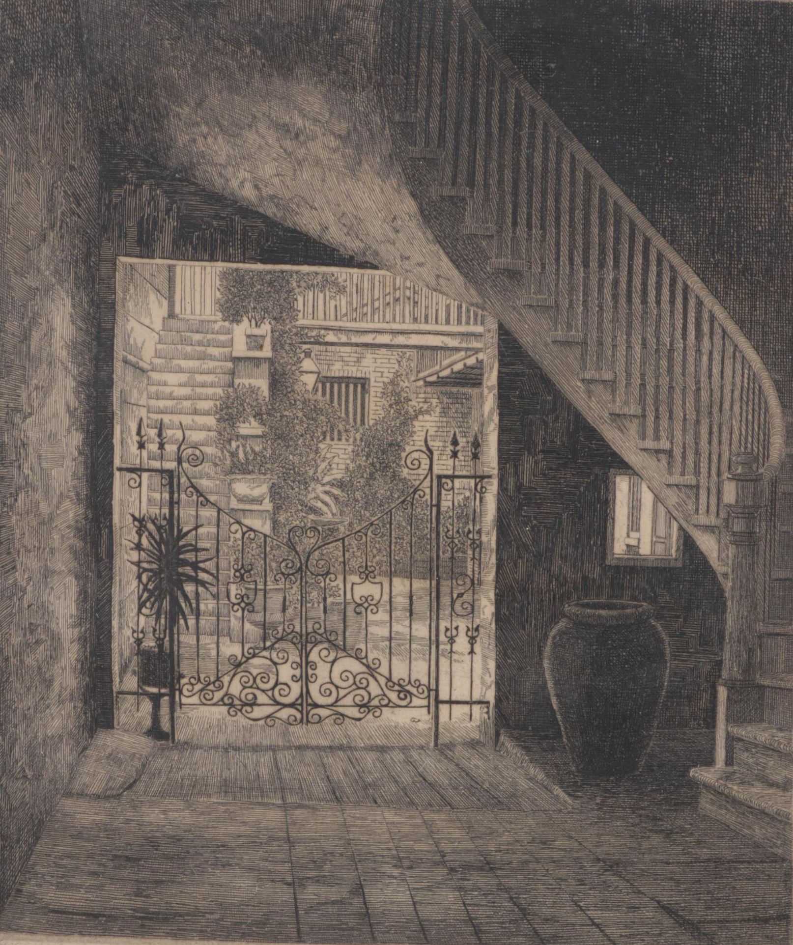 Eugene E. Loving “Toulouse Street Court, Old New Orleans” Etching