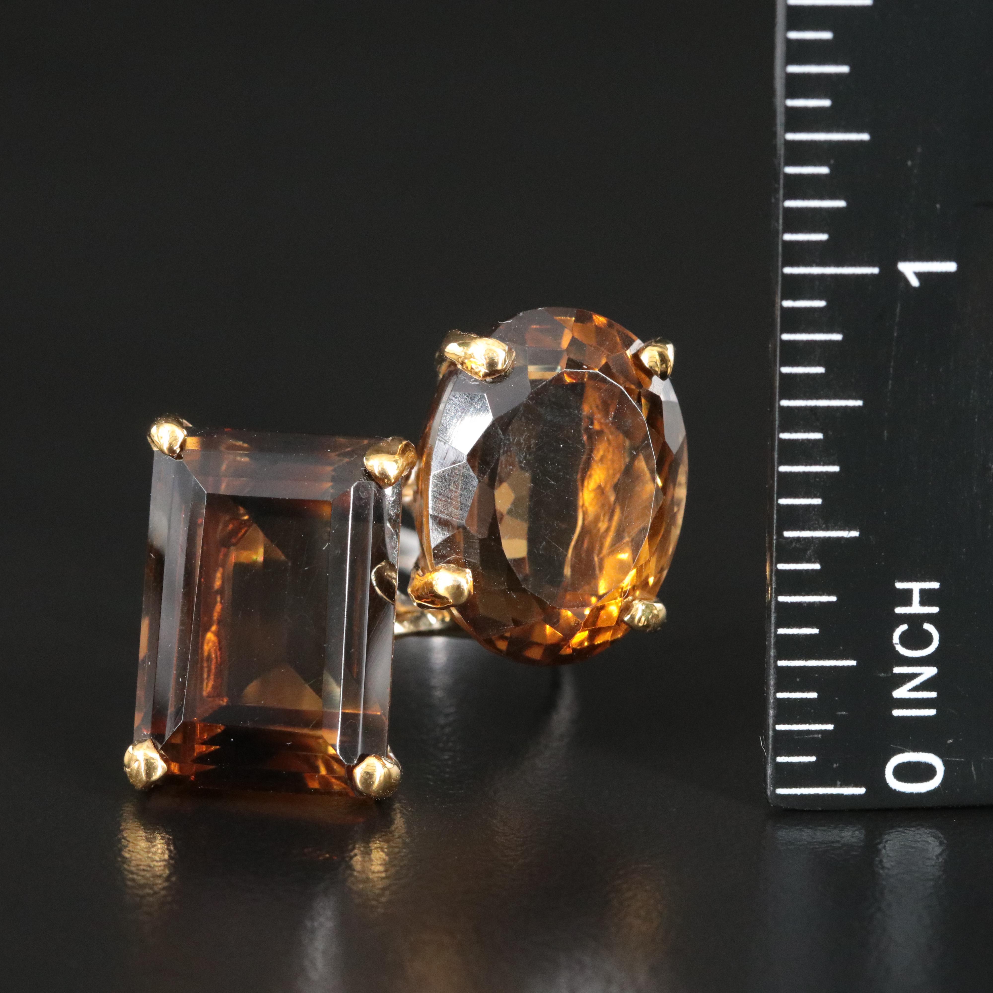 Two-Tone Sterling and Smoky Quartz Two Stone Ring