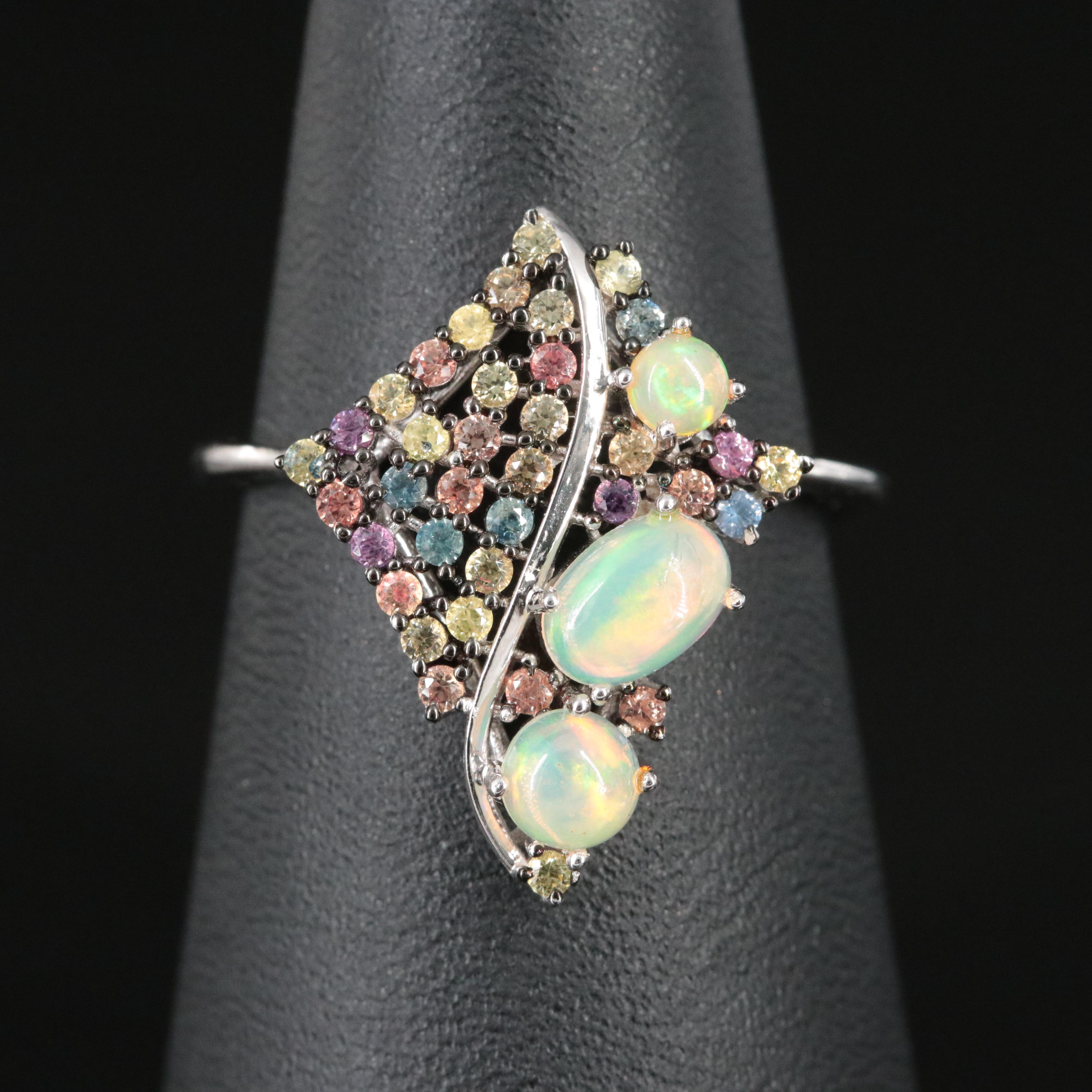 Sterling Opal and Sapphire Kite Ring
