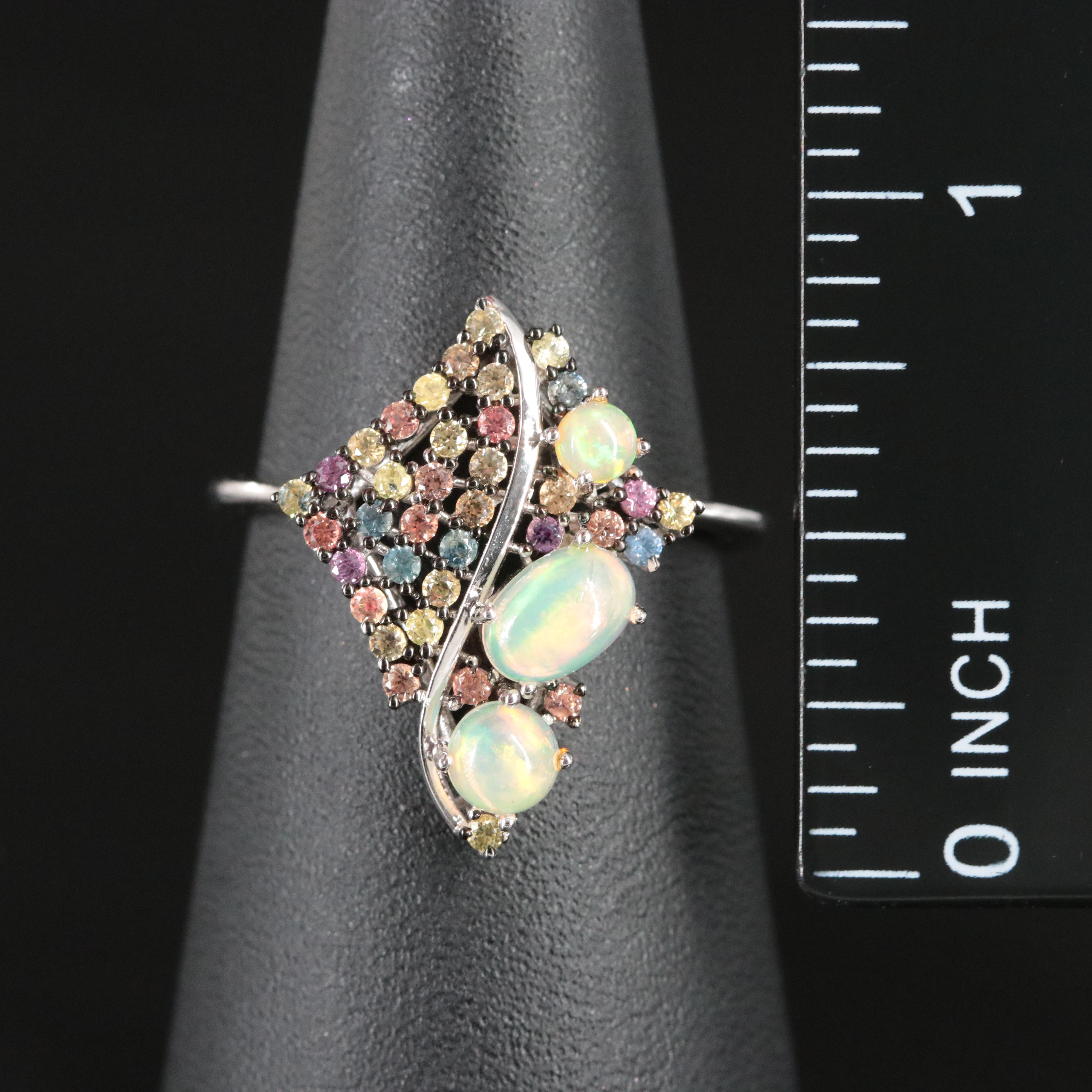 Sterling Opal and Sapphire Kite Ring
