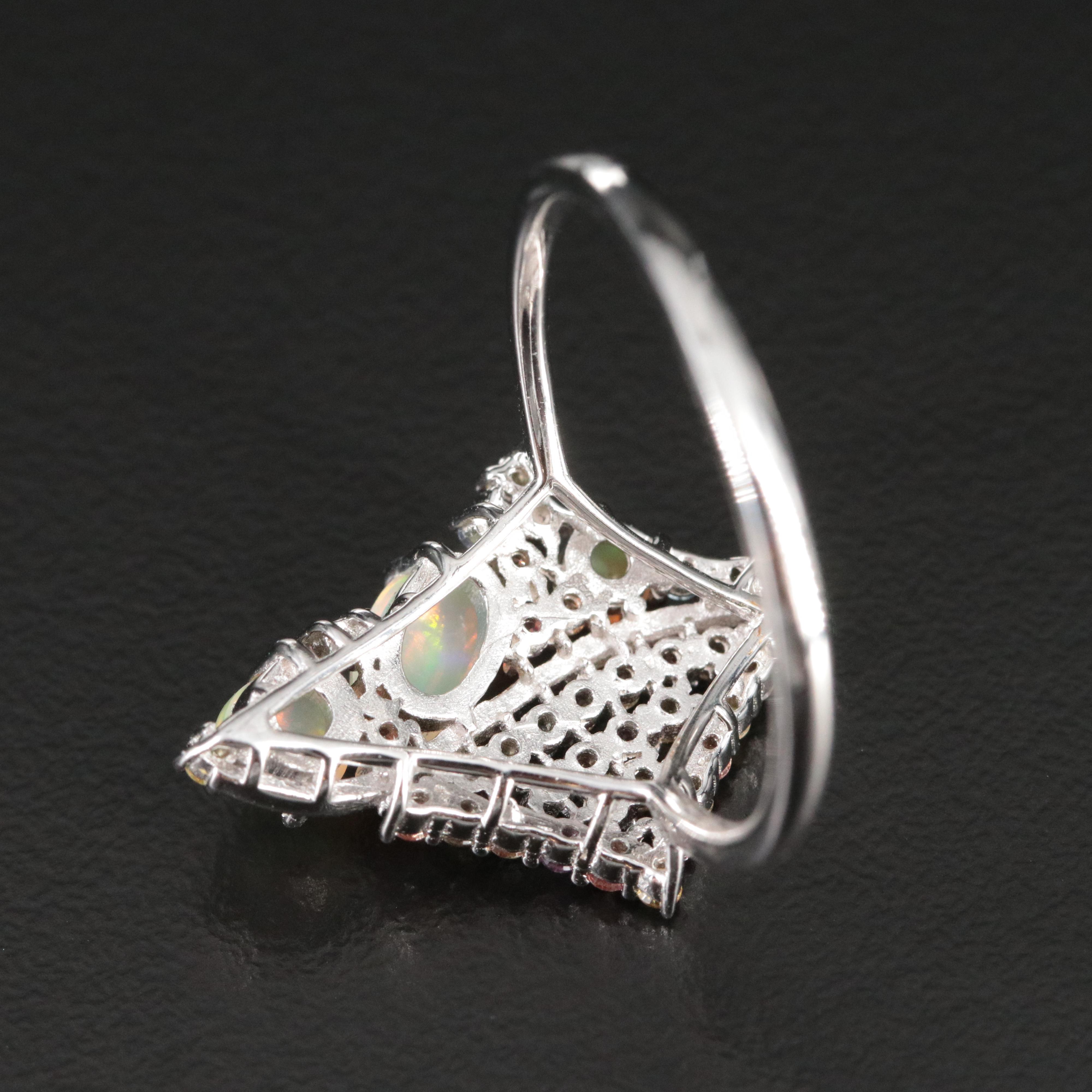 Sterling Opal and Sapphire Kite Ring