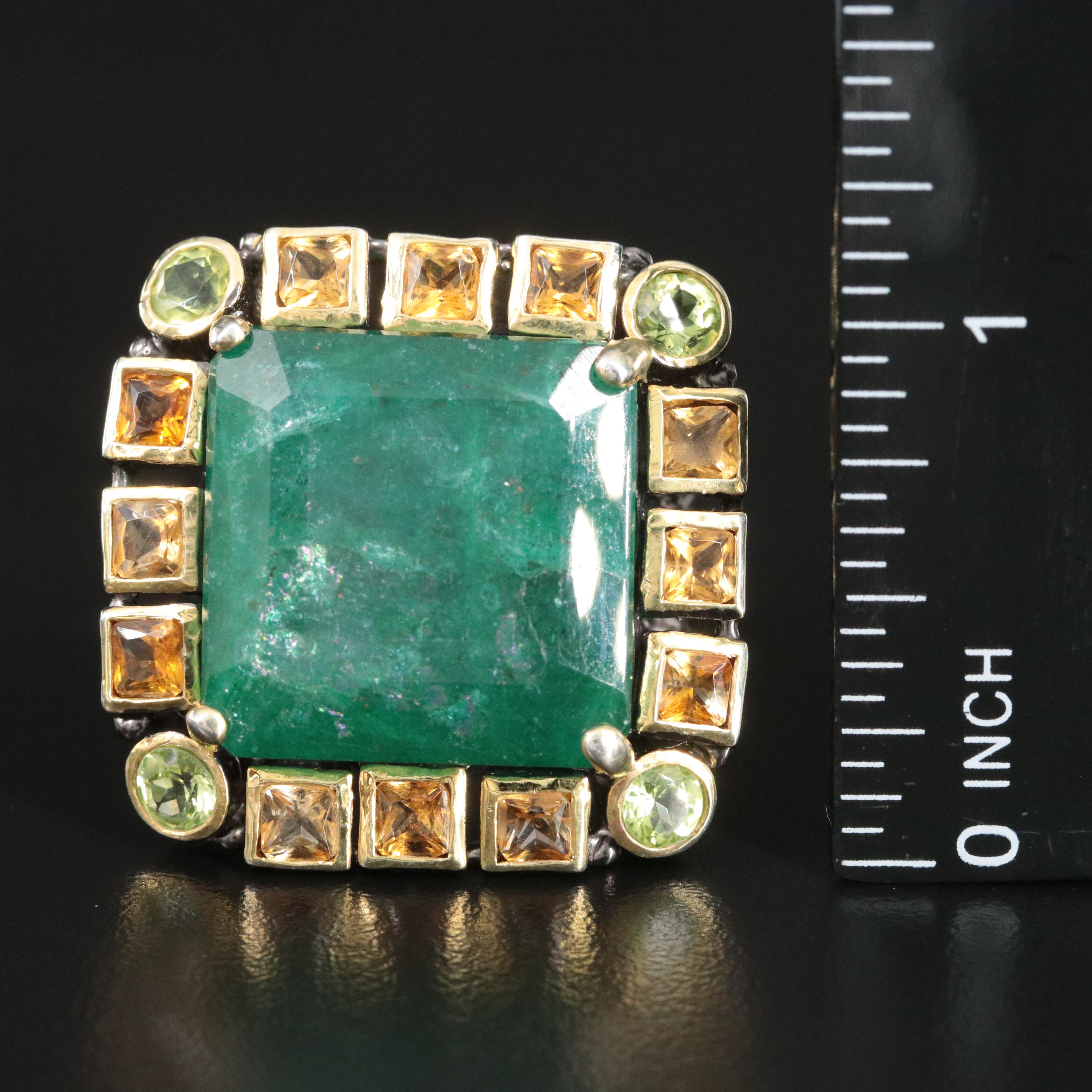 Sterling Beryl, Citrine and Peridot Oversized Square Ring