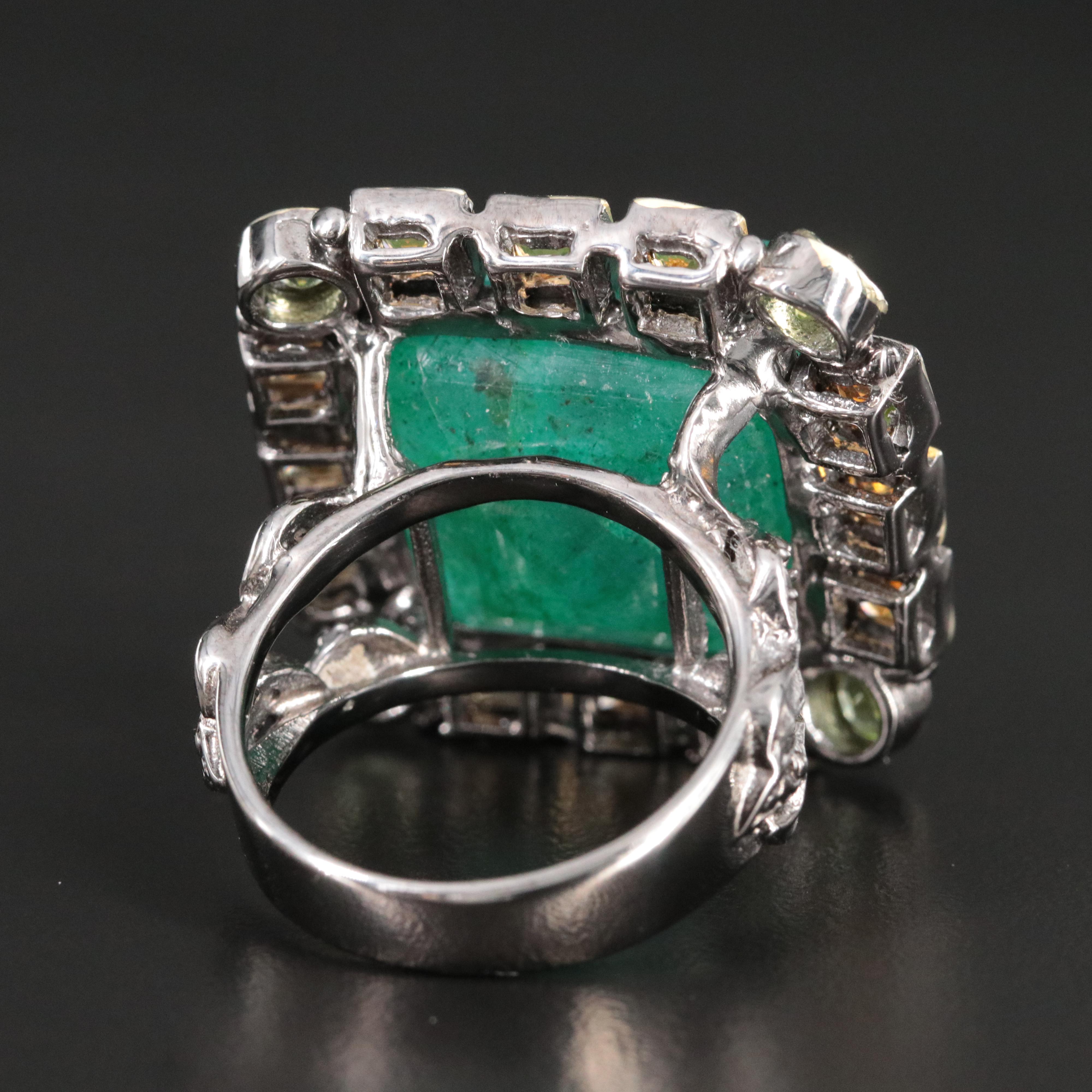 Sterling Beryl, Citrine and Peridot Oversized Square Ring