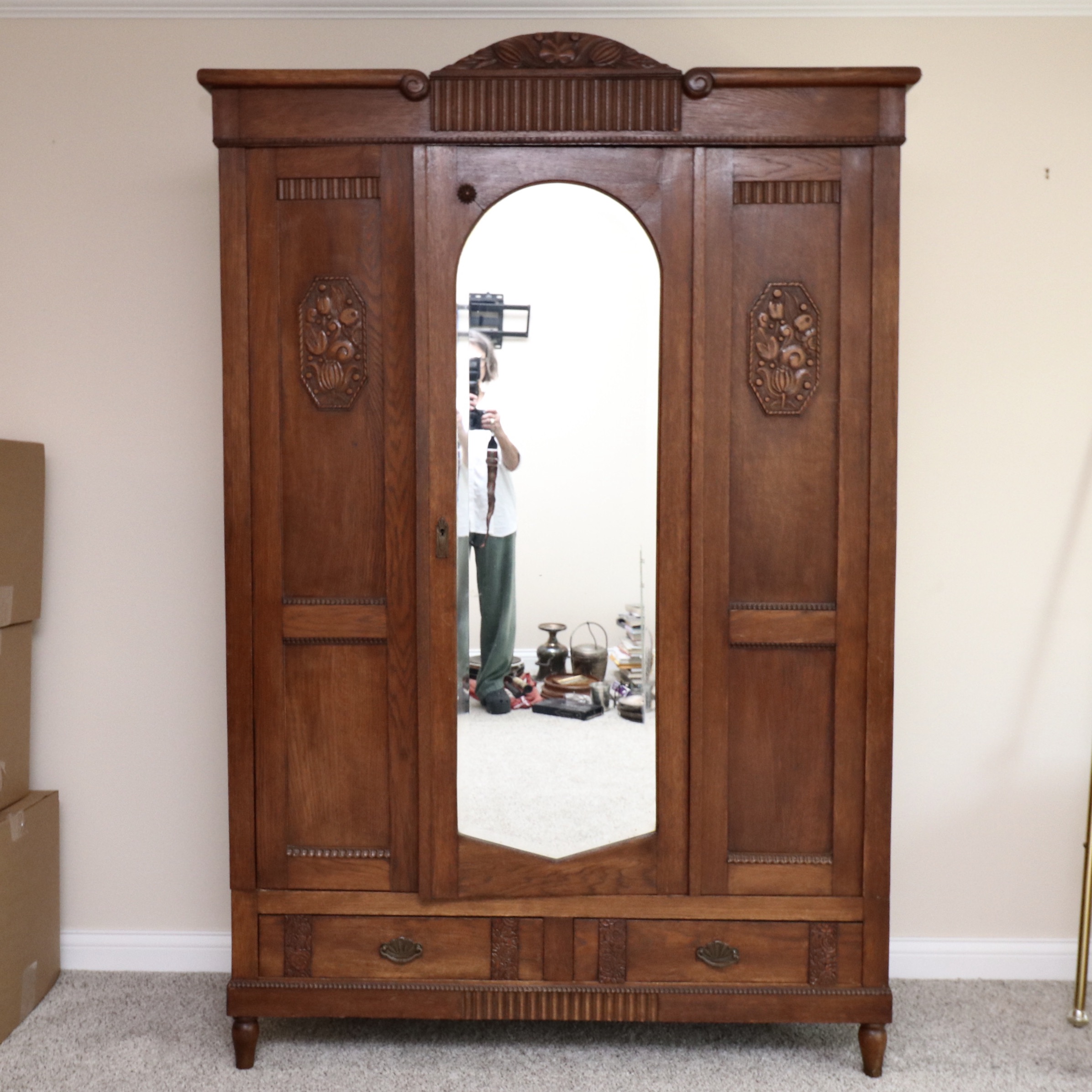 Art Deco Oak Knock-Down Wardrobe Cabinet, 1920s