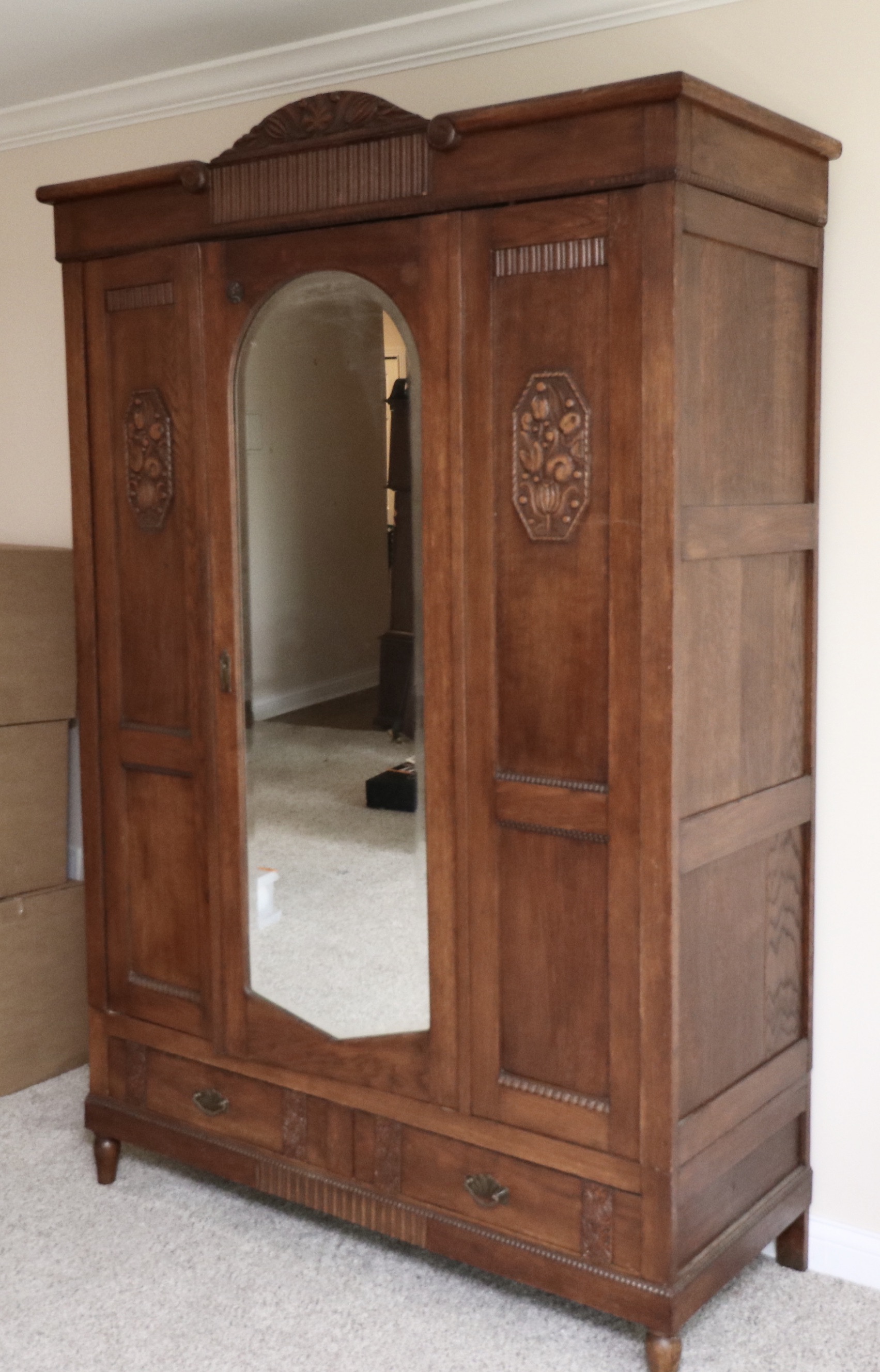 Art Deco Oak Knock-Down Wardrobe Cabinet, 1920s