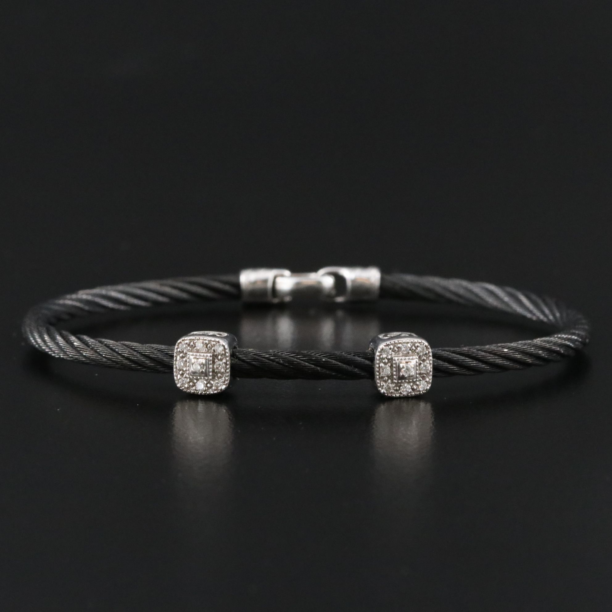 Charriol Celtic Noir Steel and Diamond Double Station Bracelet with 18K Accents