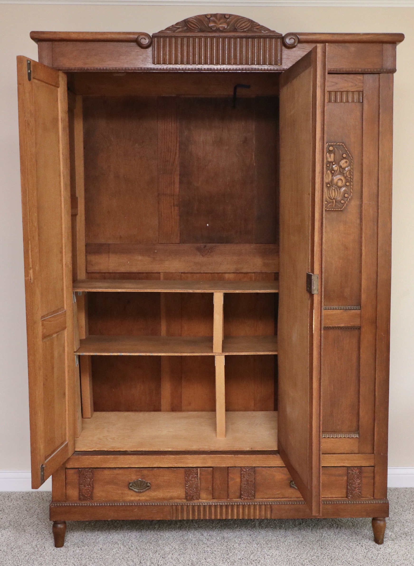 Art Deco Oak Knock-Down Wardrobe Cabinet, 1920s