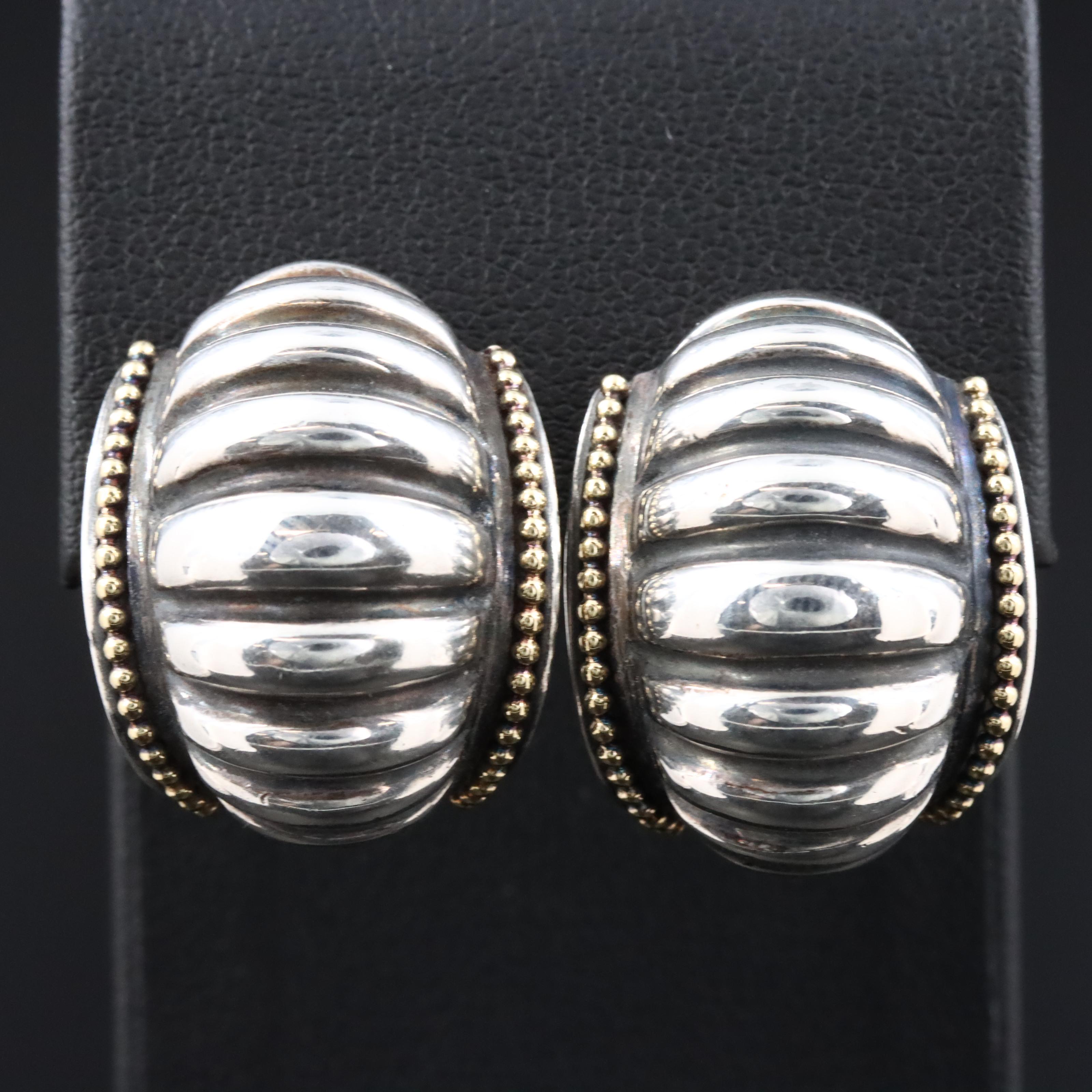 Caviar Sterling Fluted Hoop Earrings with 18K Accents