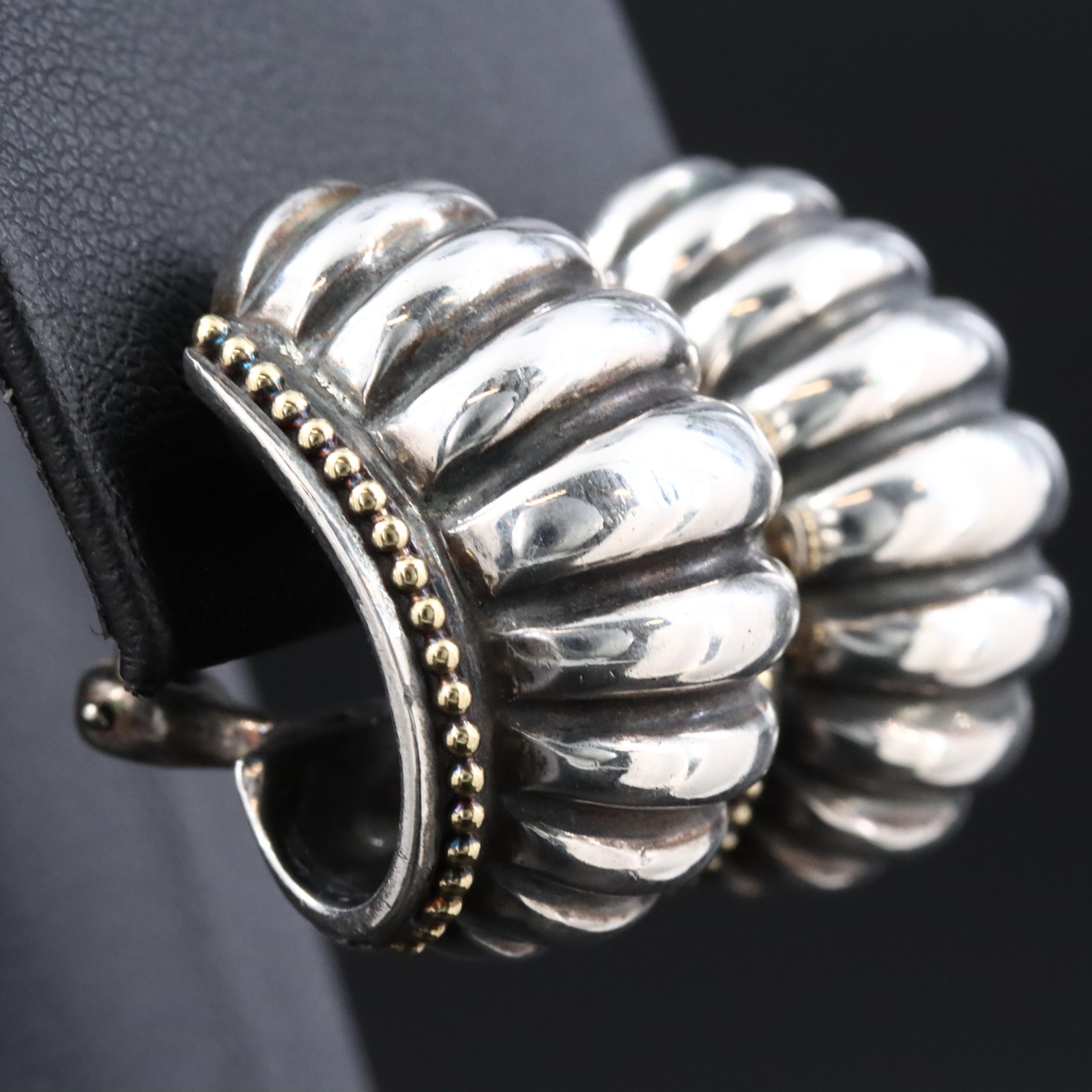 Caviar Sterling Fluted Hoop Earrings with 18K Accents