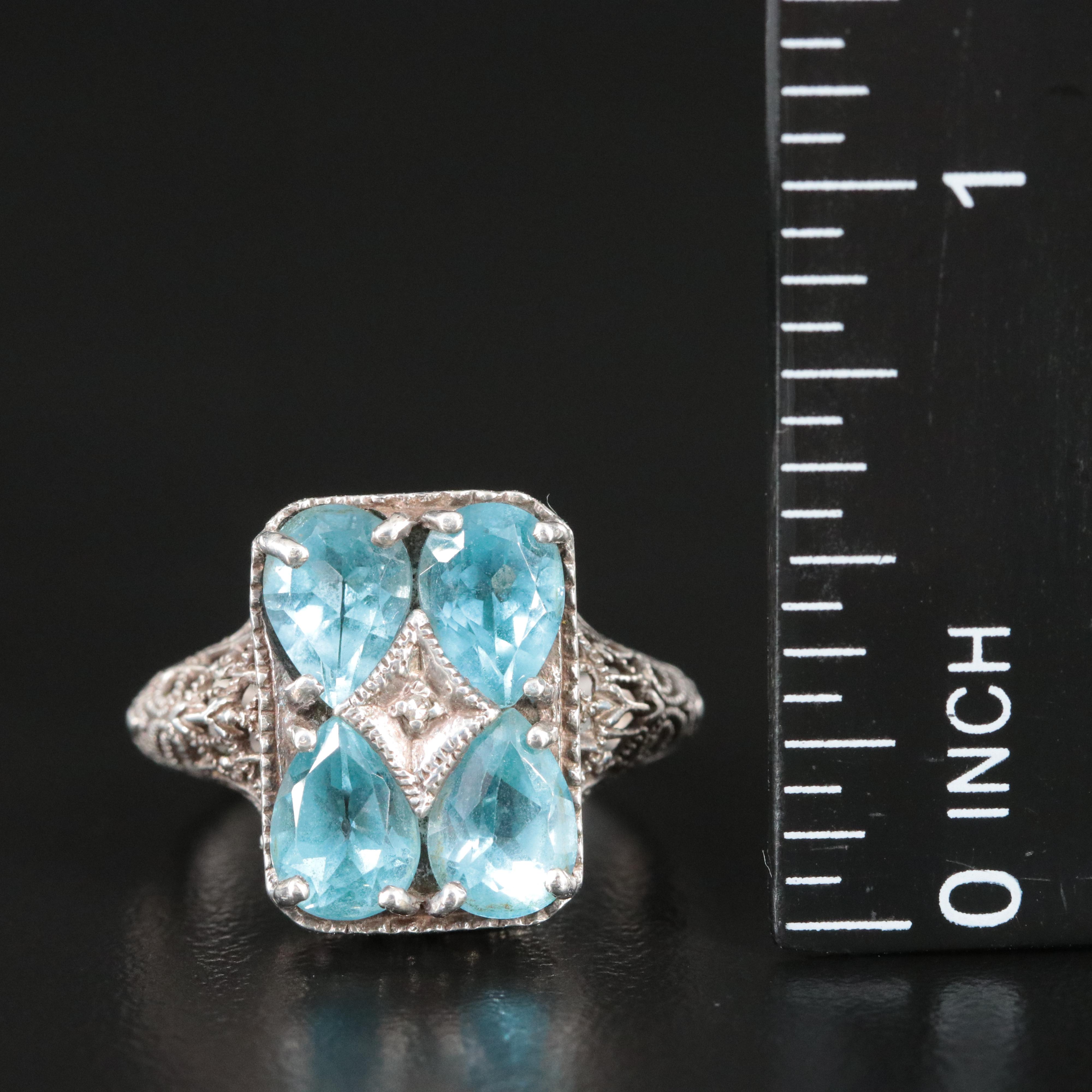 Sterling Diamond and Topaz Filigree Ring