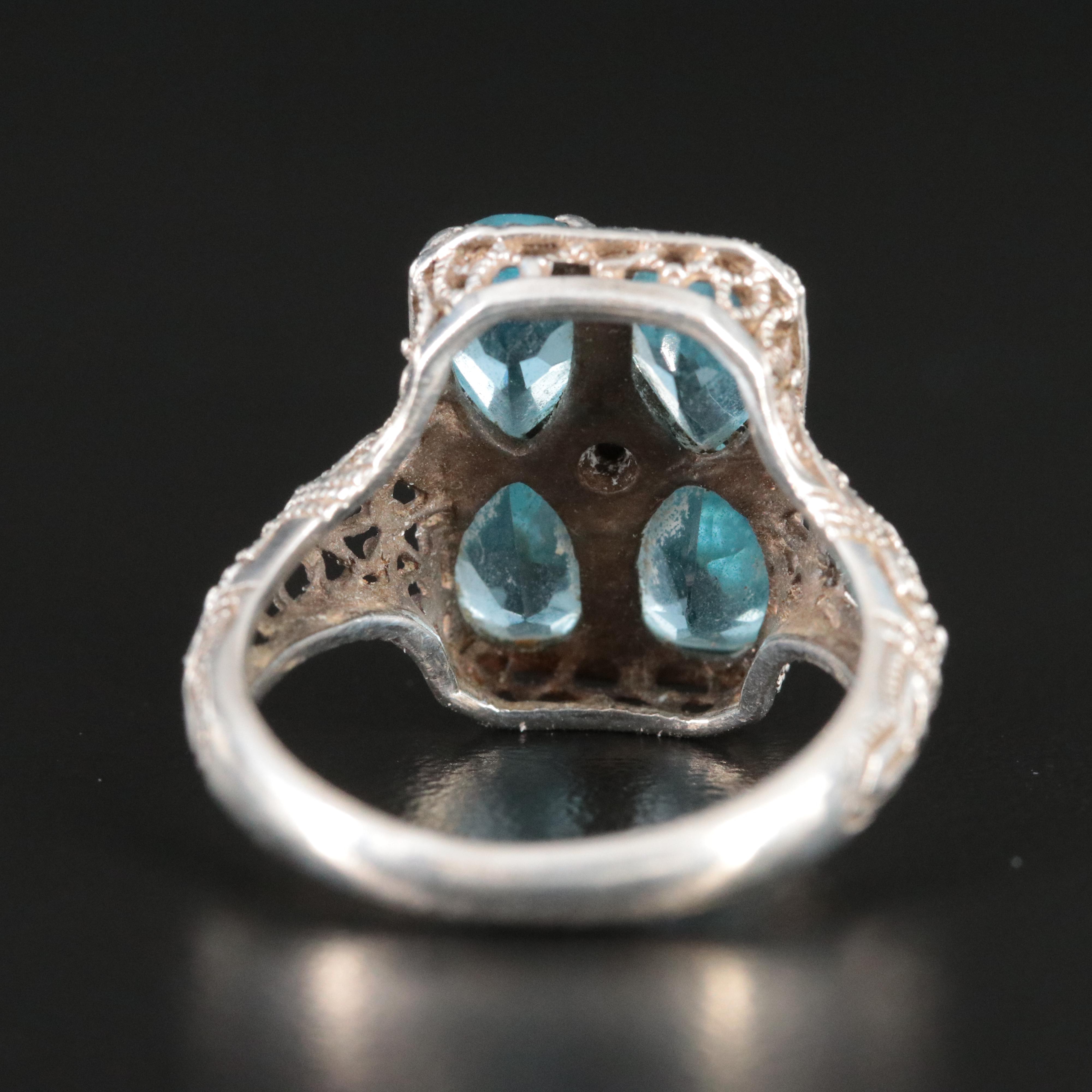 Sterling Diamond and Topaz Filigree Ring