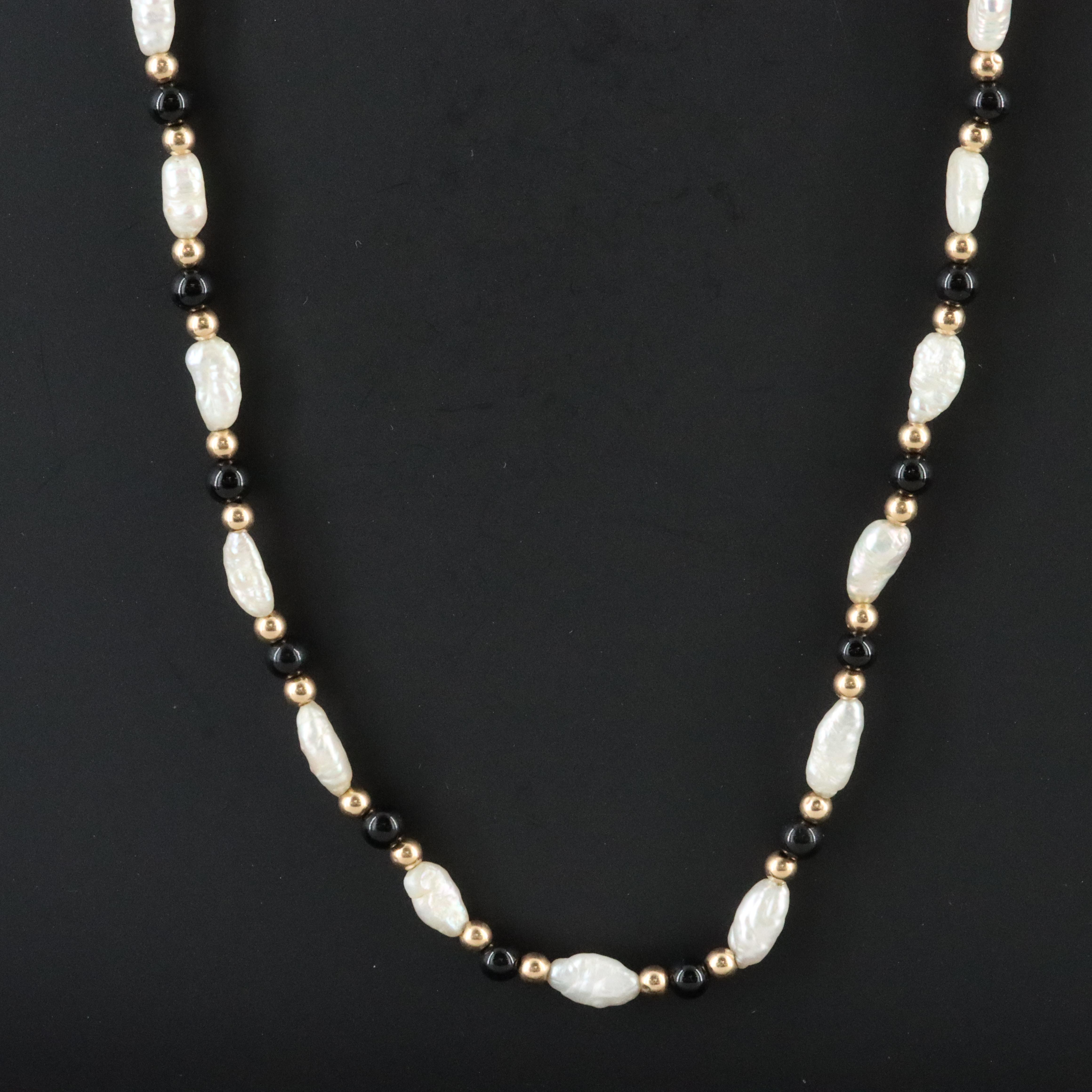 14K Pearl and Black Onyx Necklace