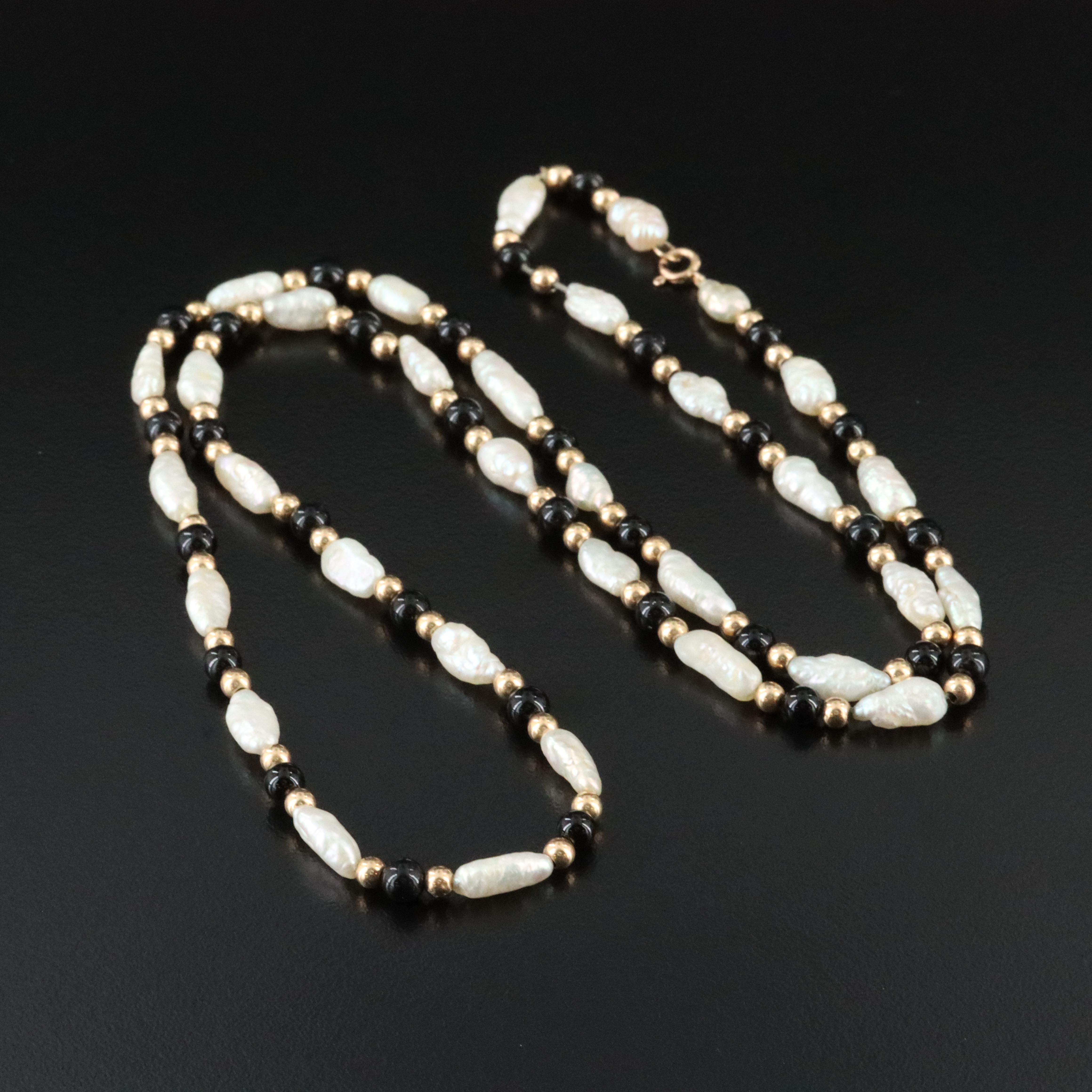 14K Pearl and Black Onyx Necklace