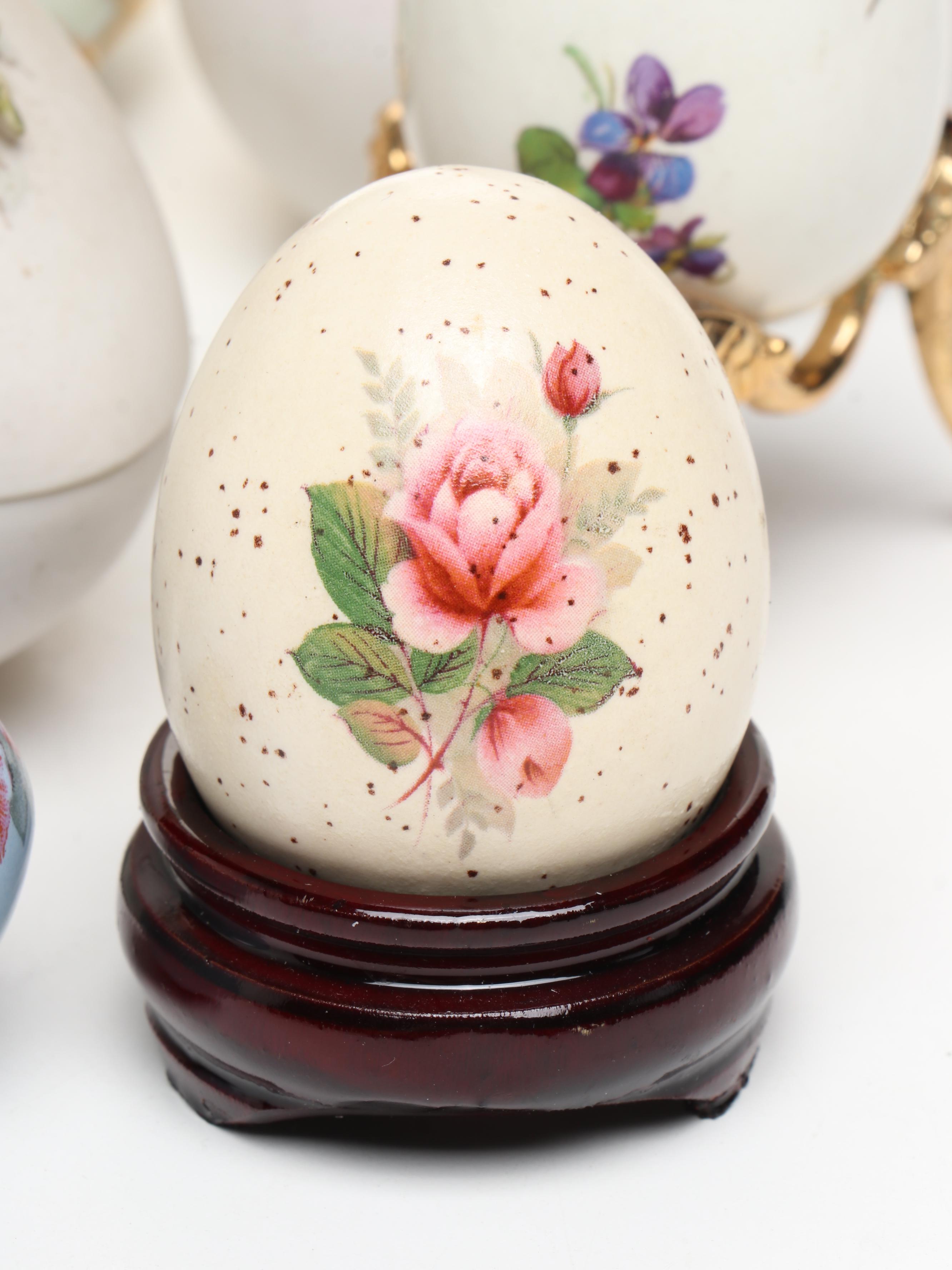 Lenox, Lefton, and Other China Boxes with Egg Figurines