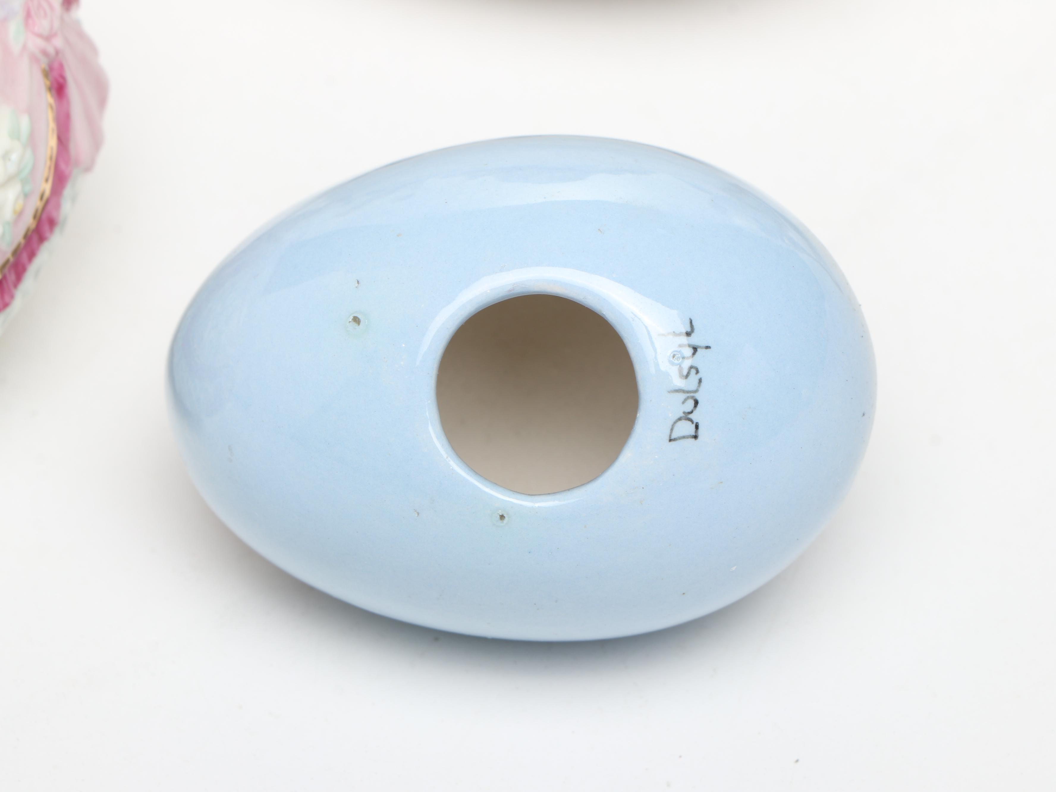 Lenox, Lefton, and Other China Boxes with Egg Figurines