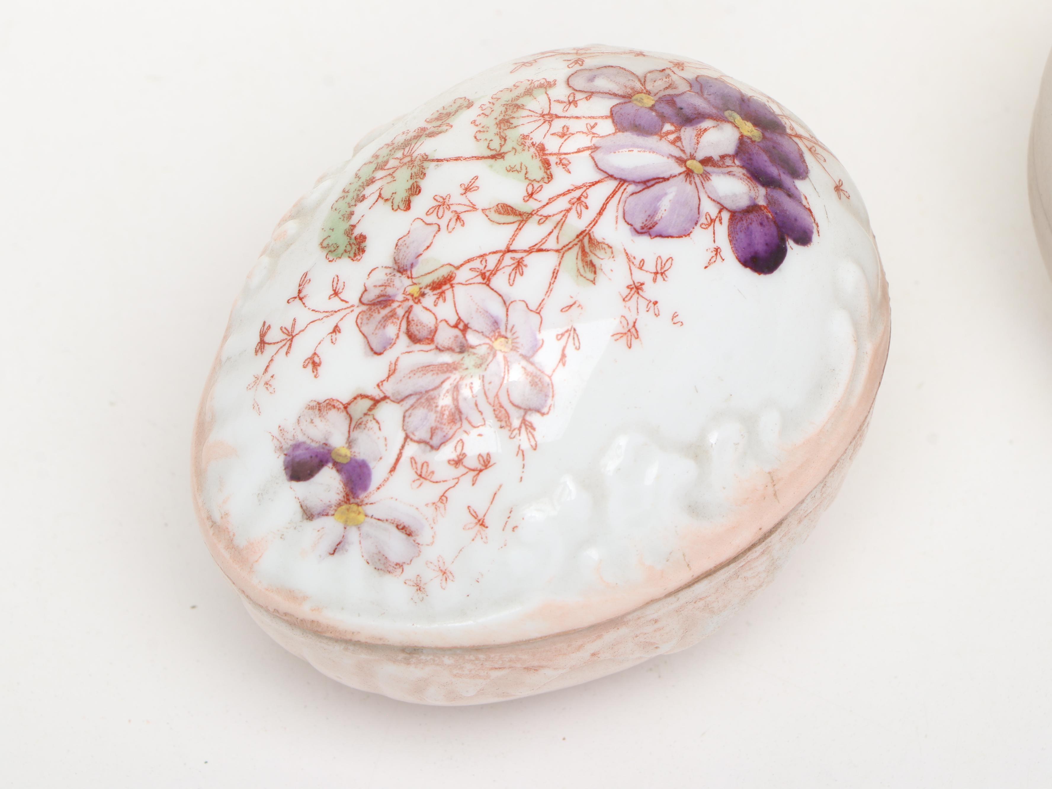 Lenox, Lefton, and Other China Boxes with Egg Figurines