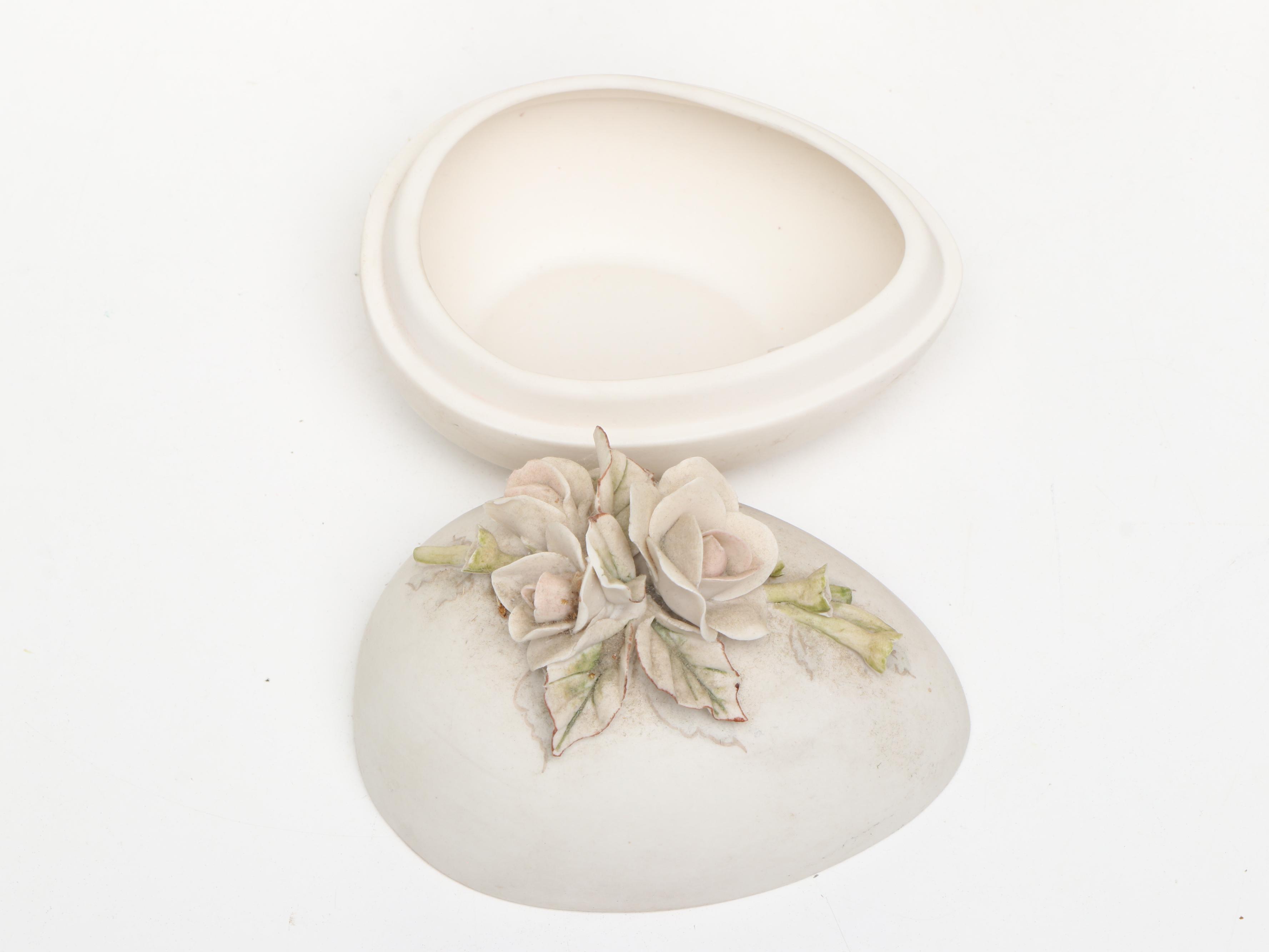 Lenox, Lefton, and Other China Boxes with Egg Figurines