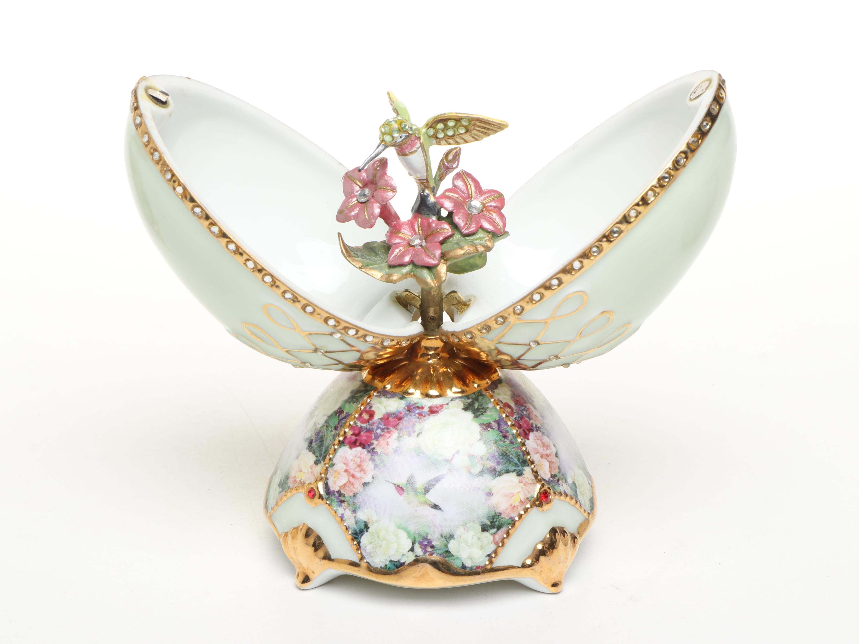 Lenox, Lefton, and Other China Boxes with Egg Figurines