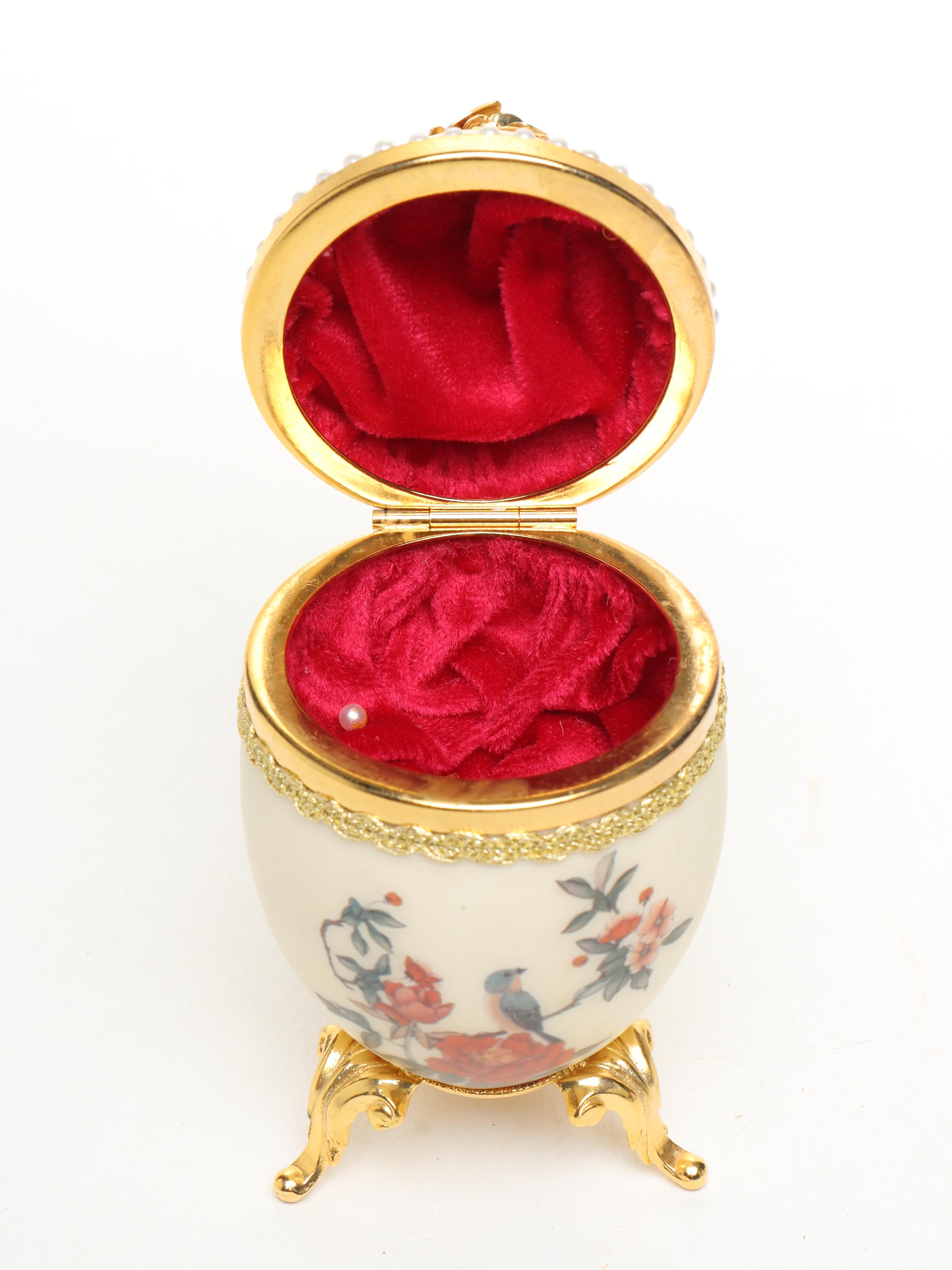 Lenox, Lefton, and Other China Boxes with Egg Figurines