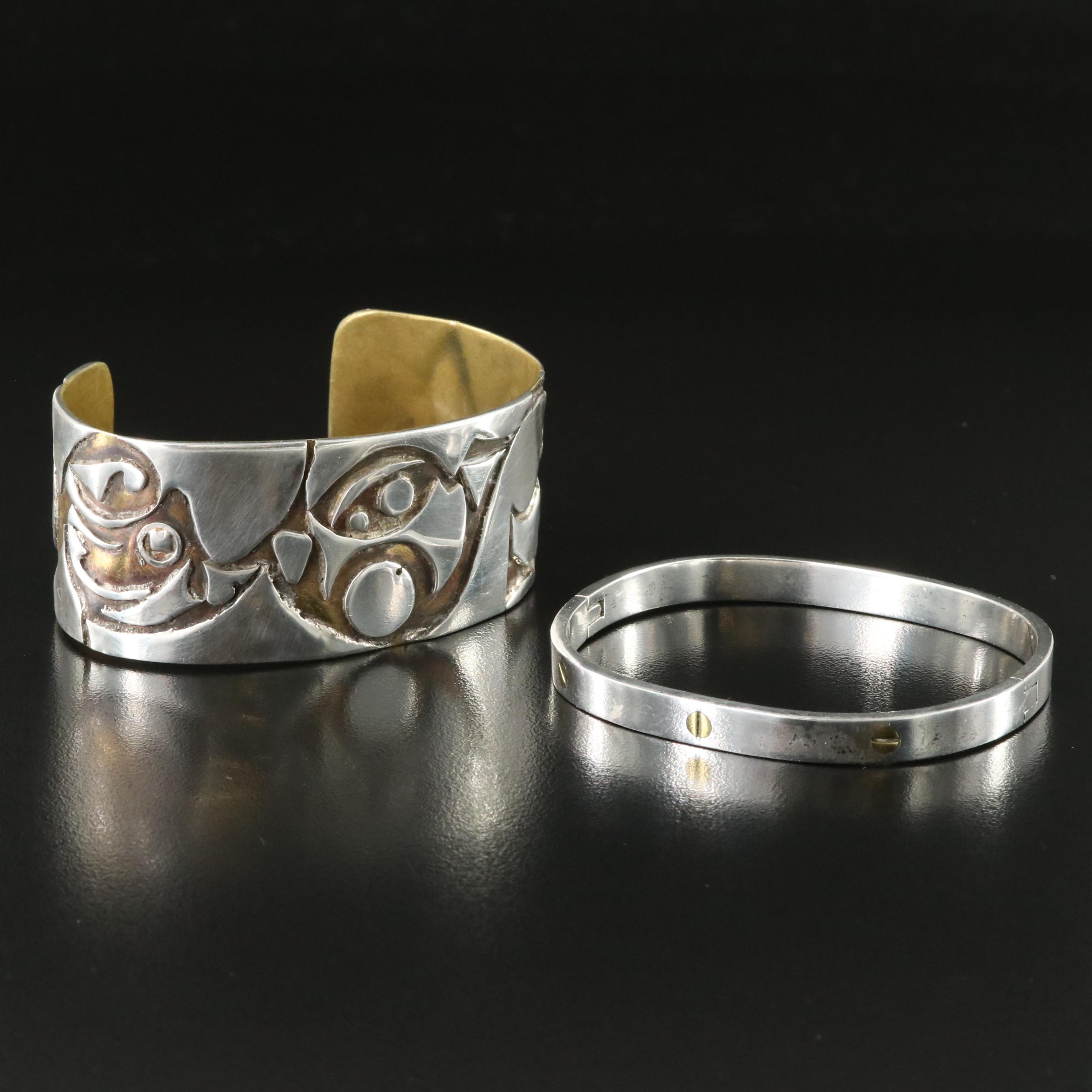 Sterling and Brass Mexican and Overlay Bracelets