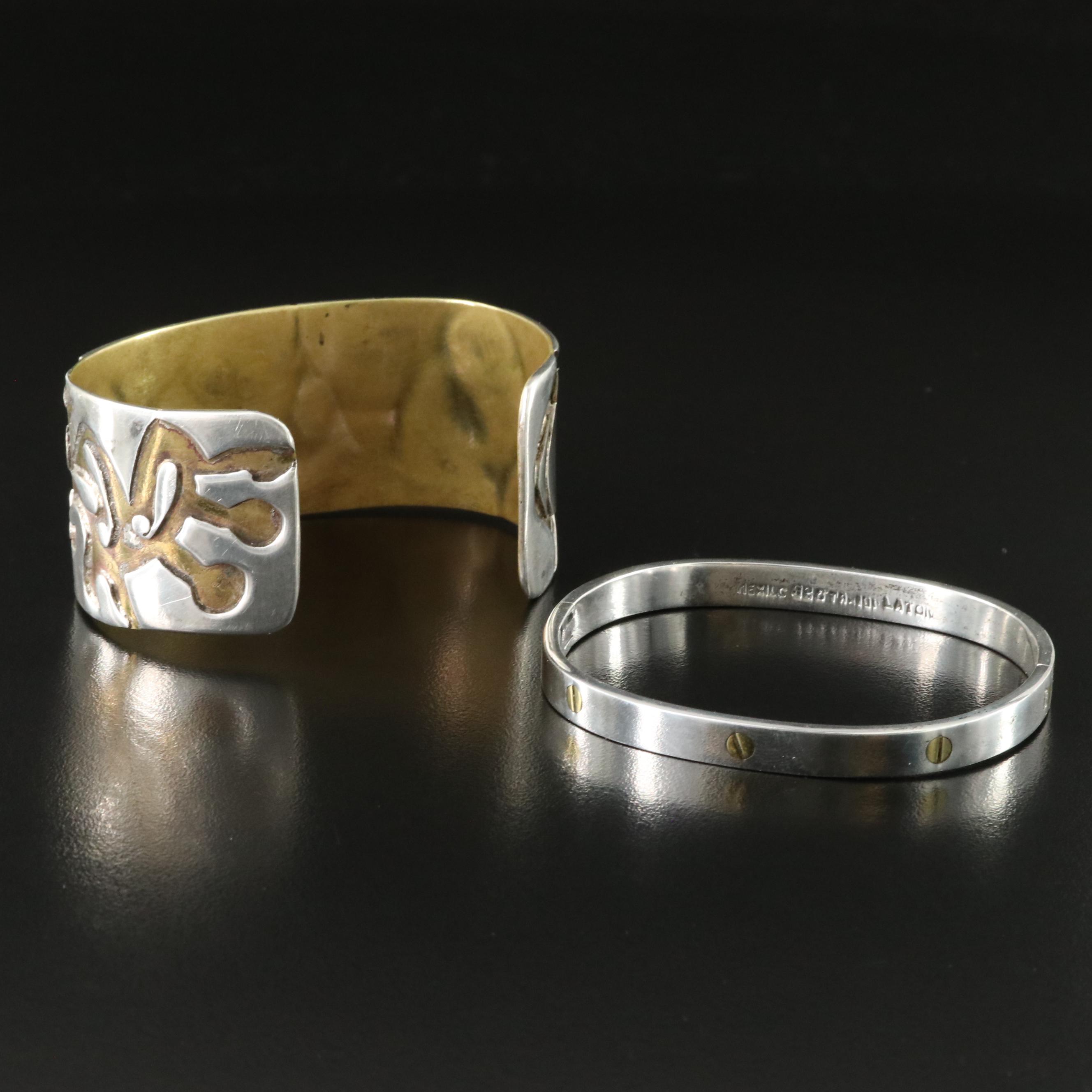 Sterling and Brass Mexican and Overlay Bracelets
