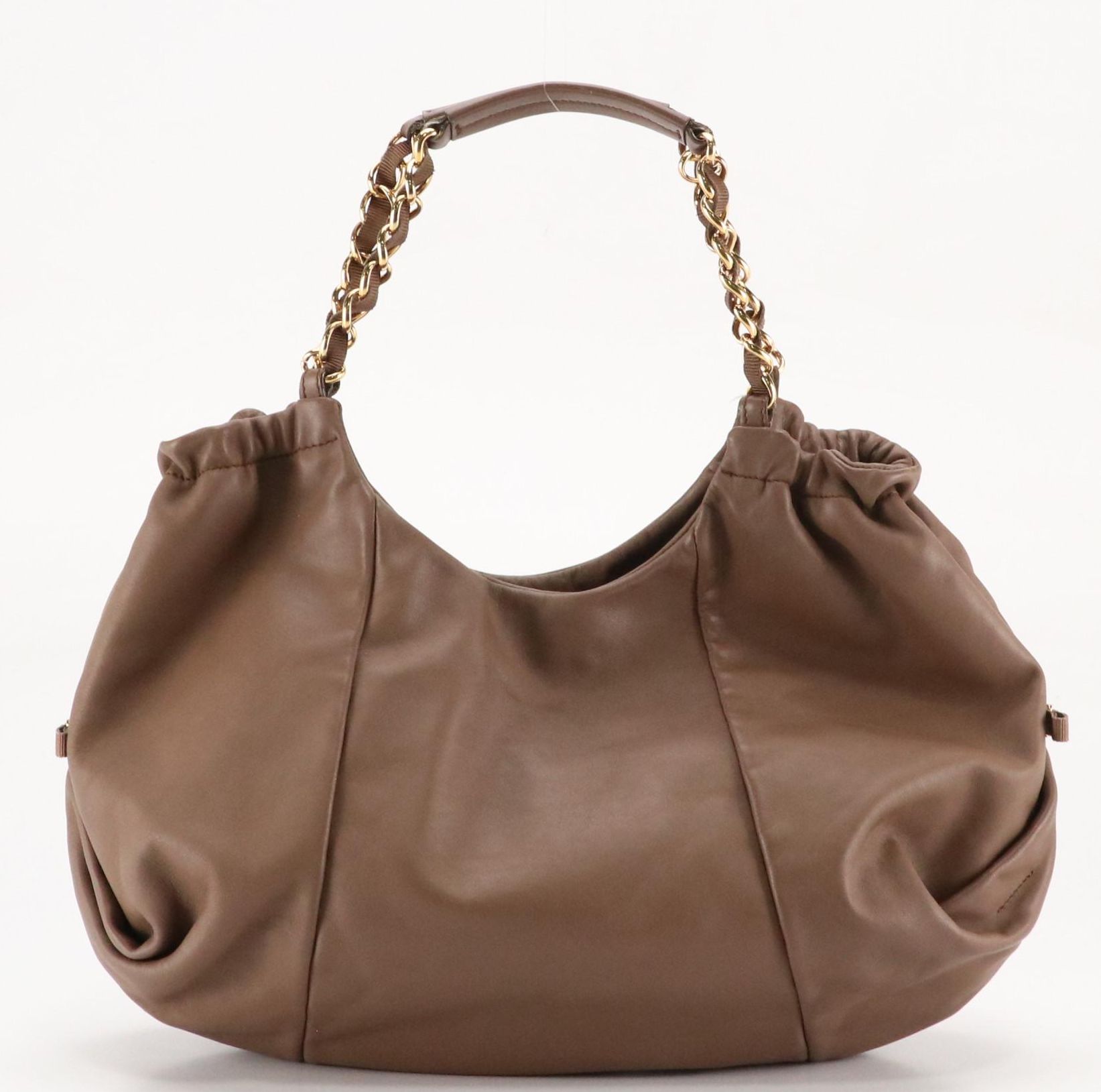 Salvatore Ferragamo Vara Bow Accented Hobo Bag in Mocha Brown Calfskin Leather