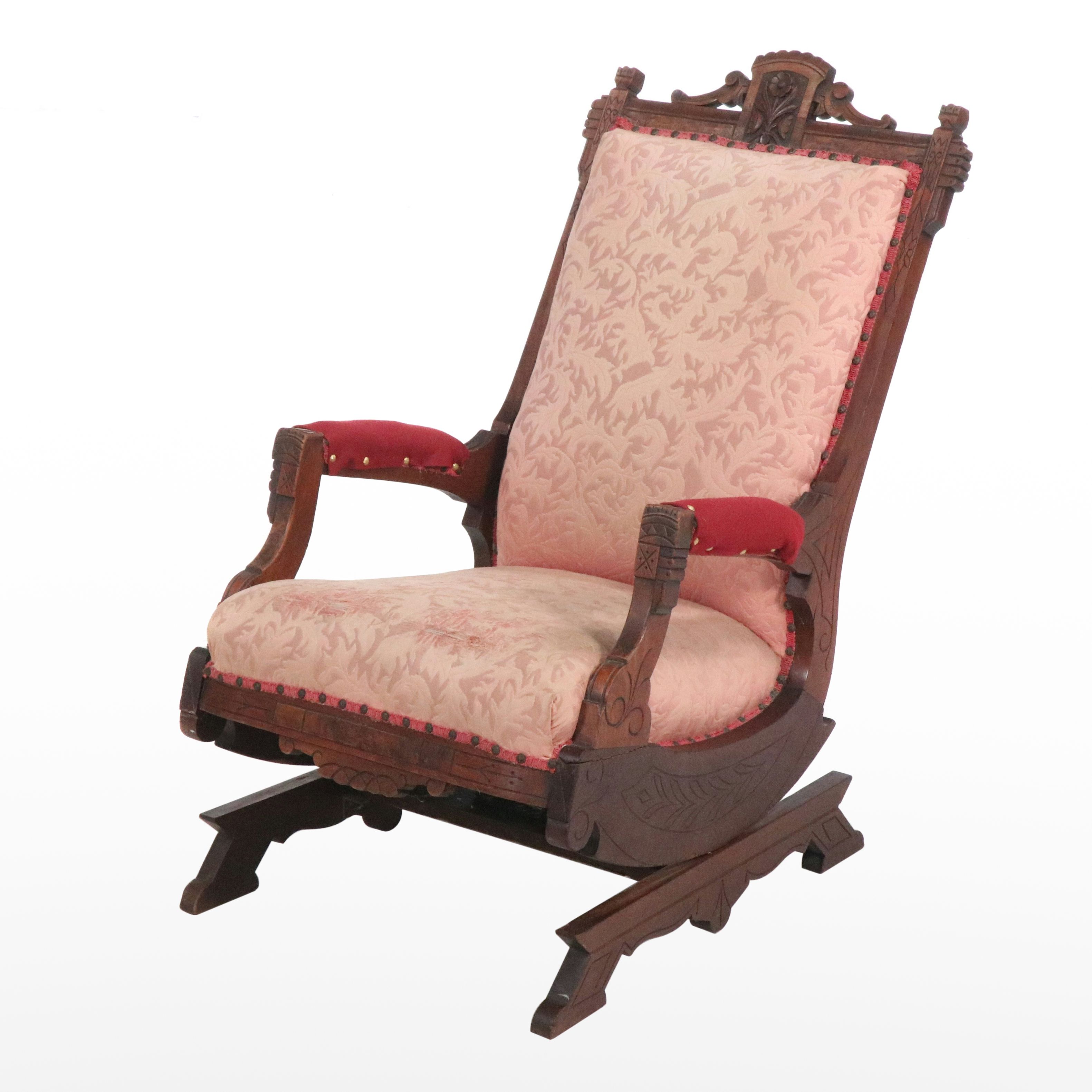 Victorian Eastlake Style Walnut Spring Rocker, Late 19th Century