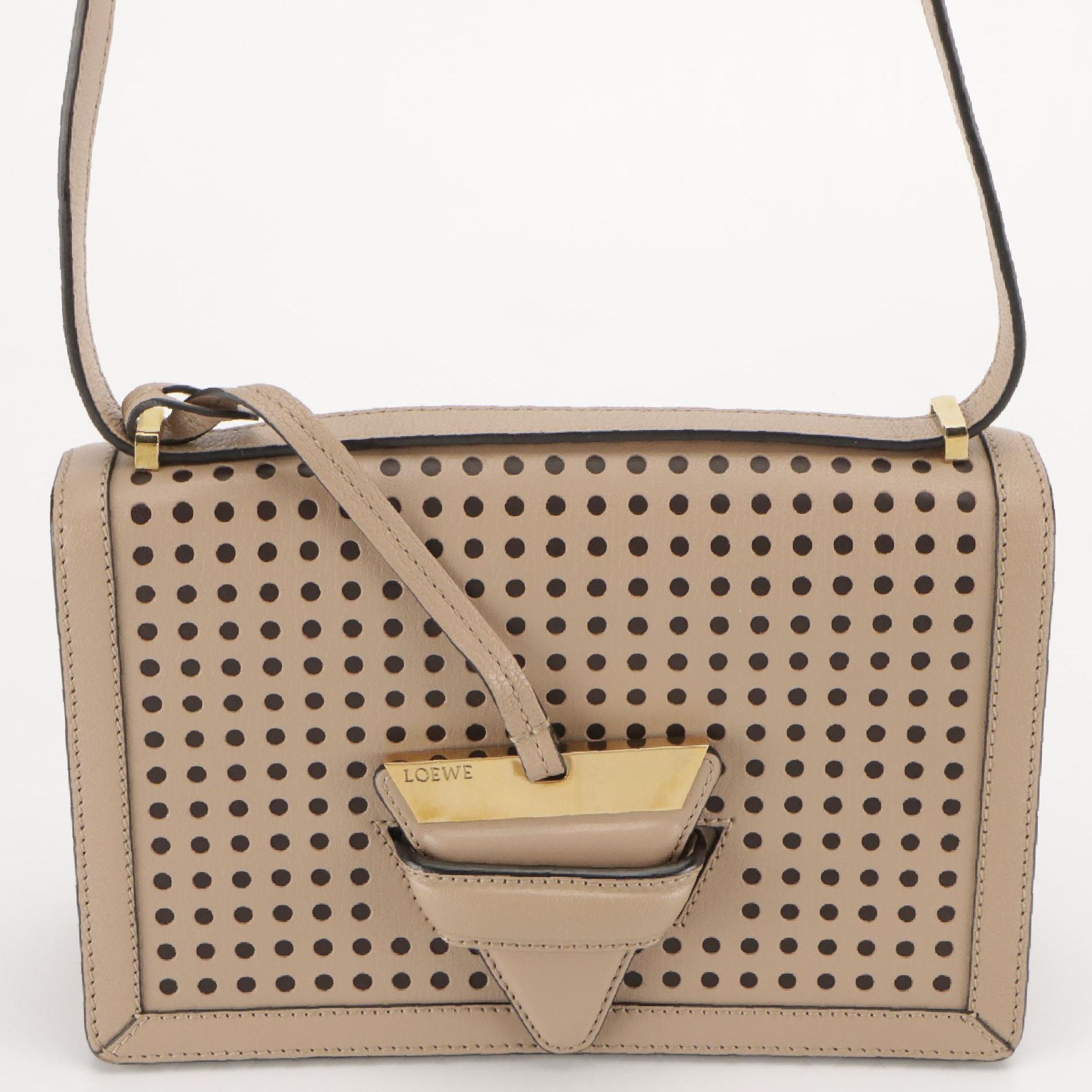 Loewe Barcelona Crossbody Bag in Taupe Perforated & Black Calfskin Leather